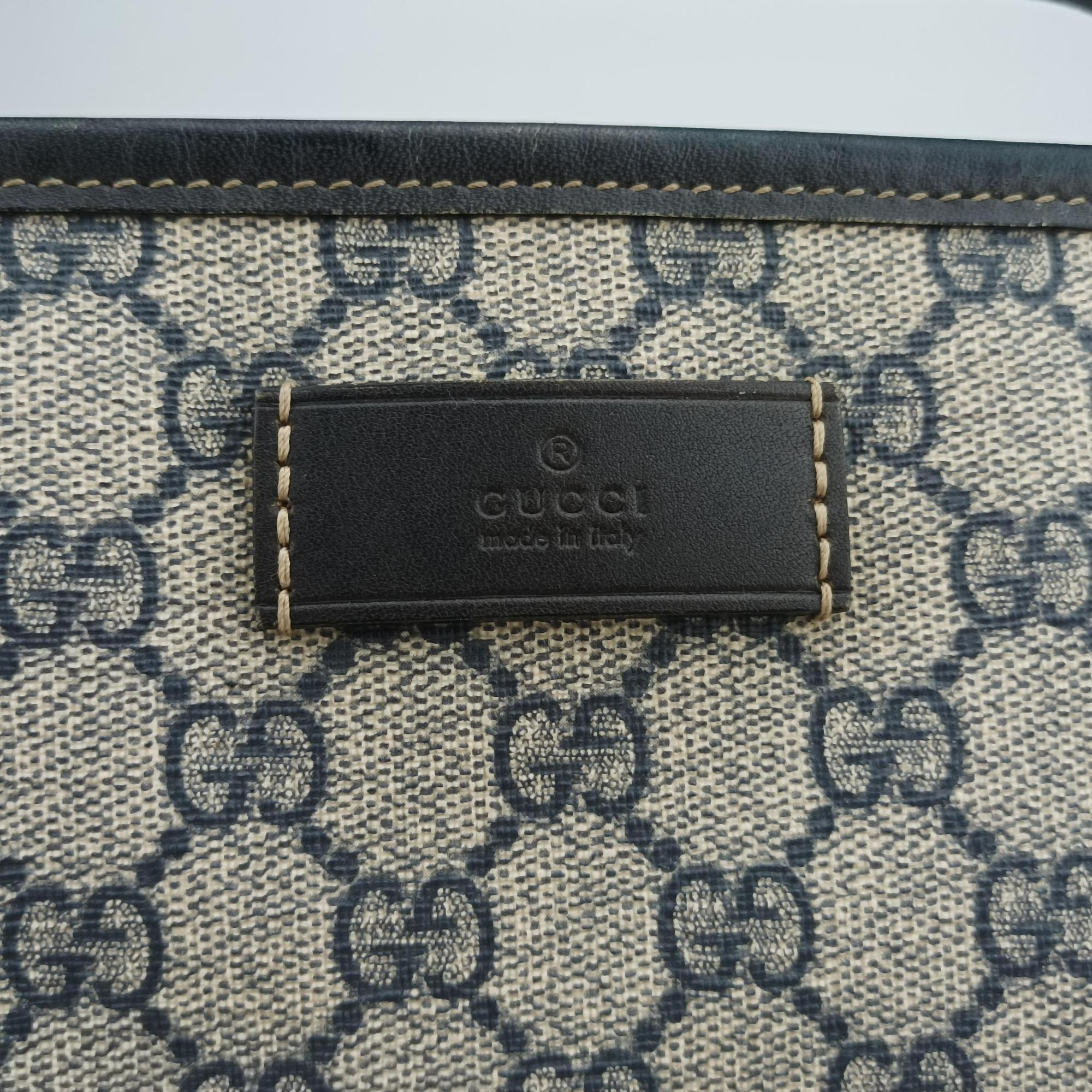 Pre-owned Gucci GG Imprime Beige x Navy PVC coated canvas 211138 handbag | stylenewstar