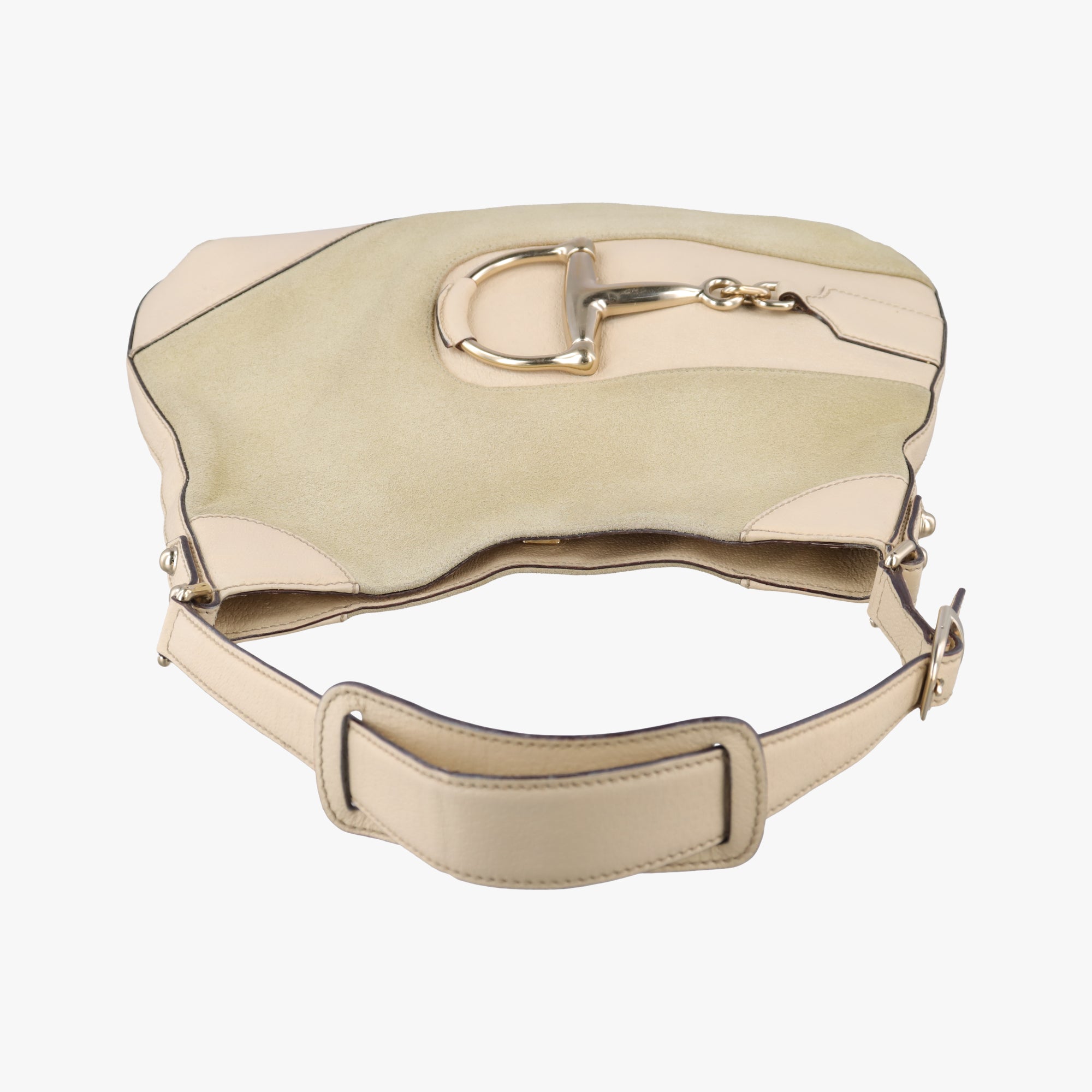 Pre-owned Gucci Horsebit Hobo Pink x Beige Suede×leather 137388 shoulderbag | stylenewstar
