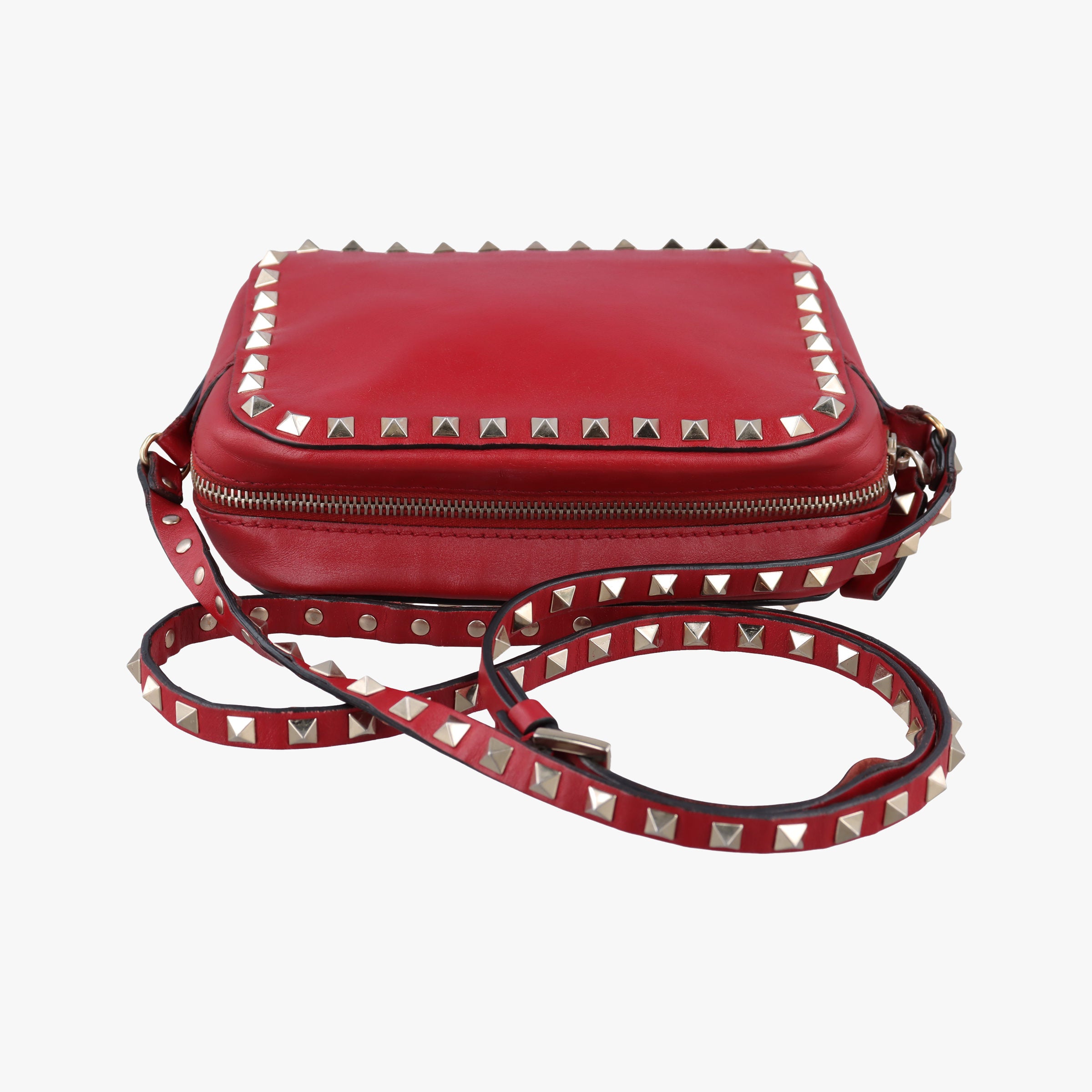 Pre-owned Valentino Rockstud Red Leather  shoulderbag | stylenewstar