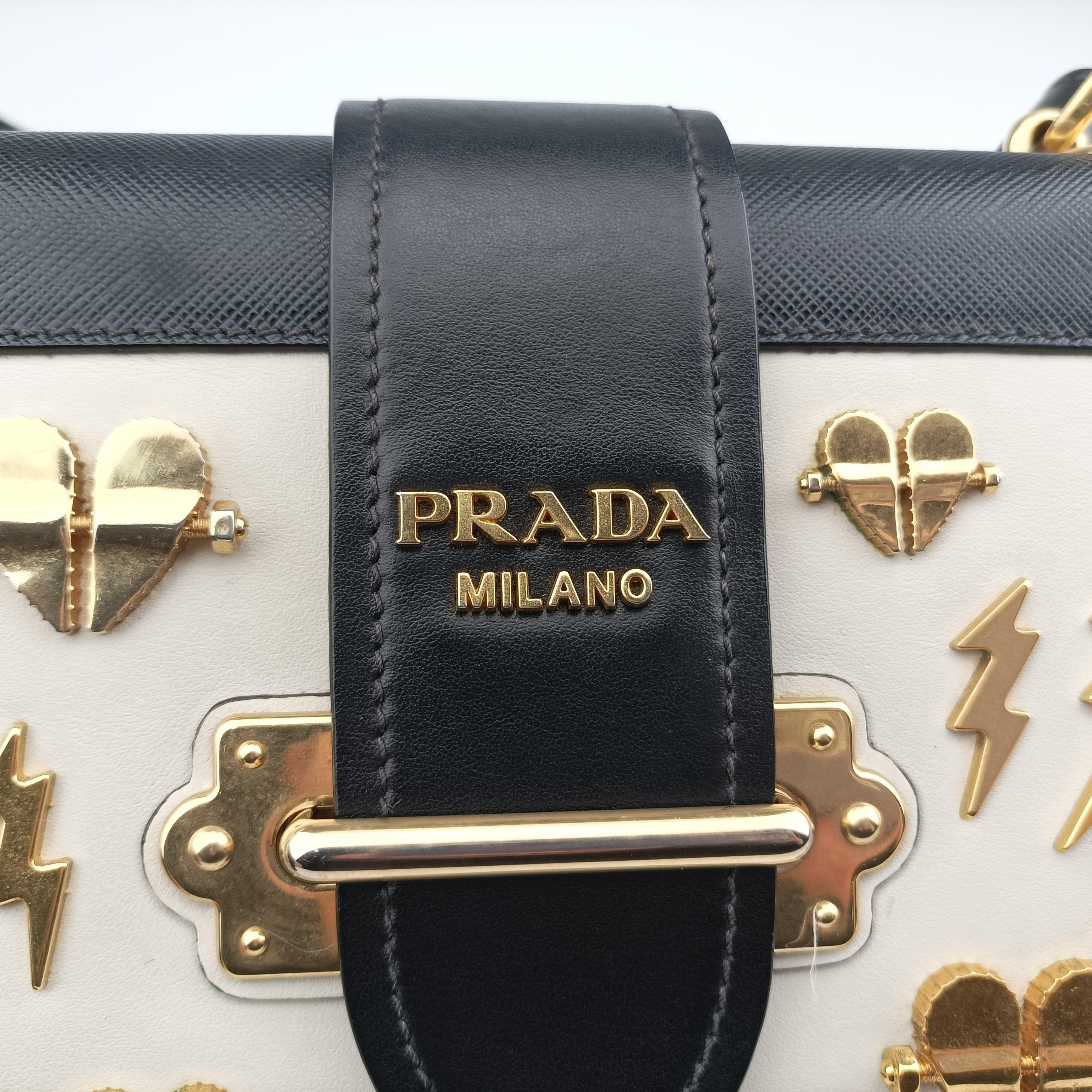 Pre-owned Prada Astrology Cahier White×Black Saffiano leather×Leather  shoulderbag | stylenewstar