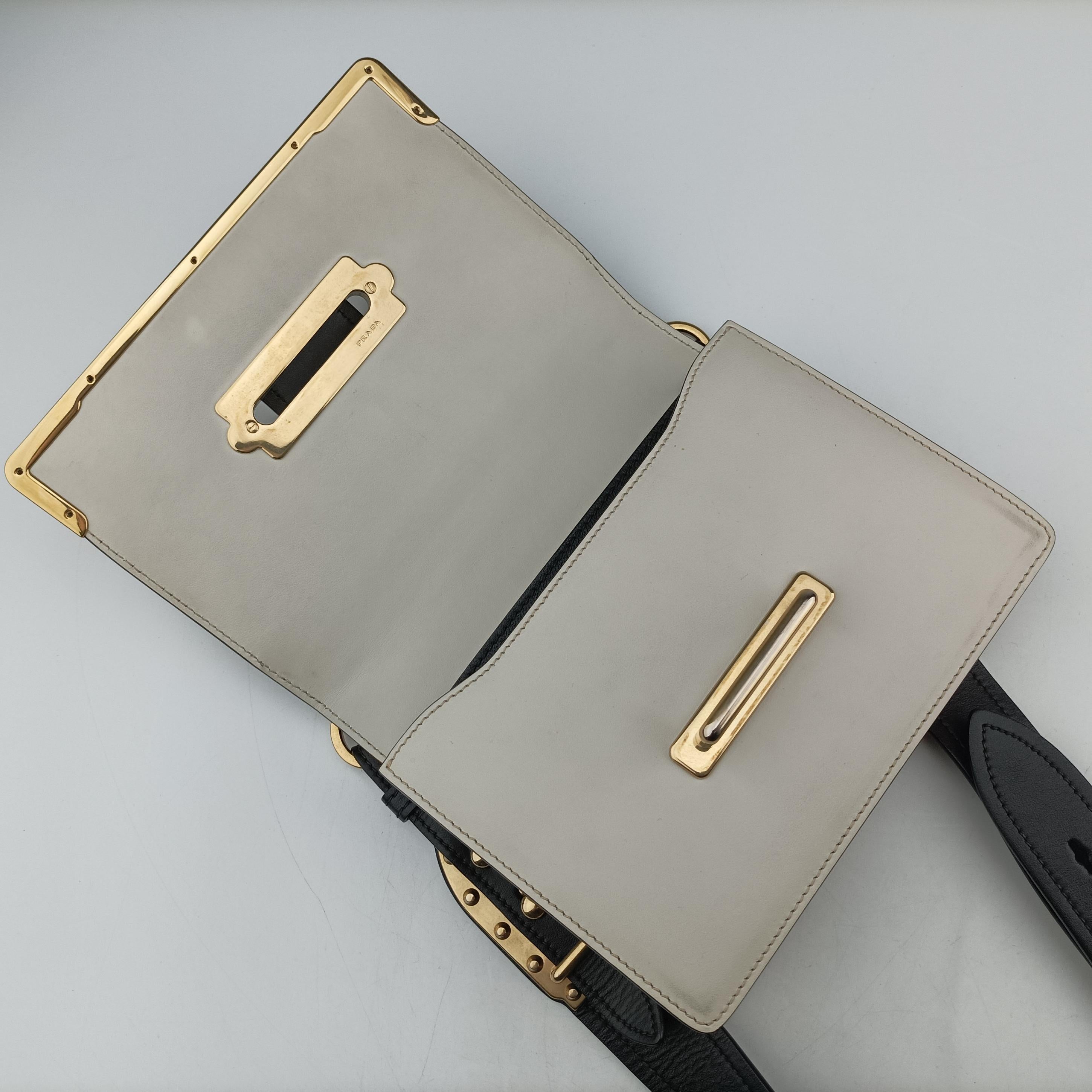 Pre-owned Prada Astrology Cahier White×Black Saffiano leather×Leather  shoulderbag | stylenewstar