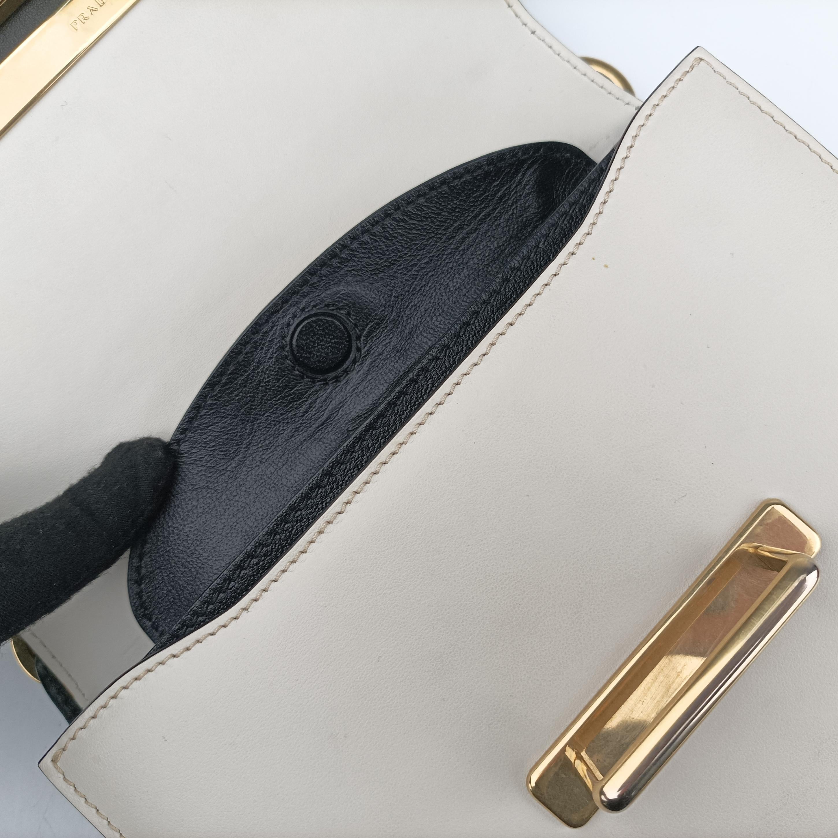 Pre-owned Prada Astrology Cahier White×Black Saffiano leather×Leather  shoulderbag | stylenewstar