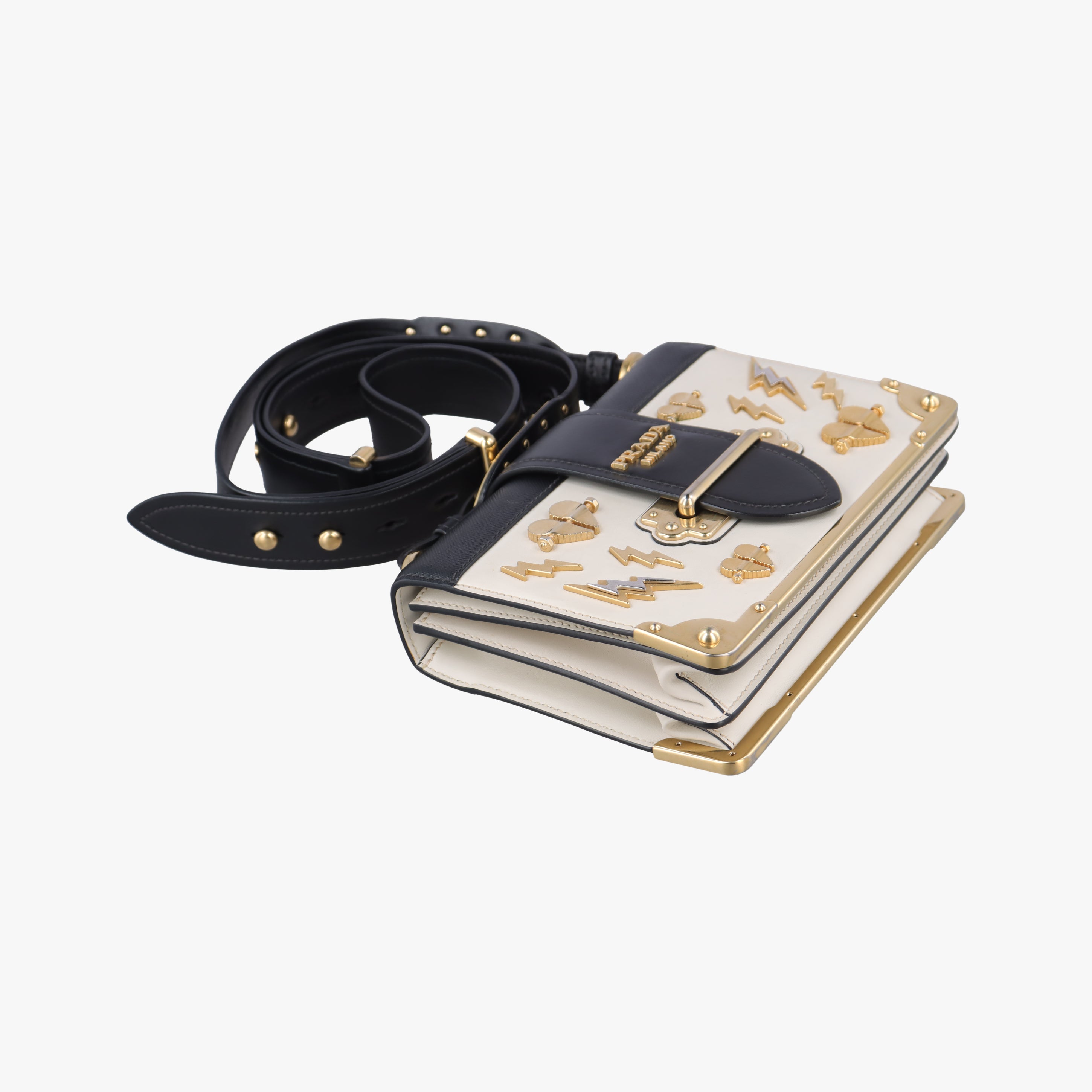Pre-owned Prada Astrology Cahier White×Black Saffiano leather×Leather  shoulderbag | stylenewstar