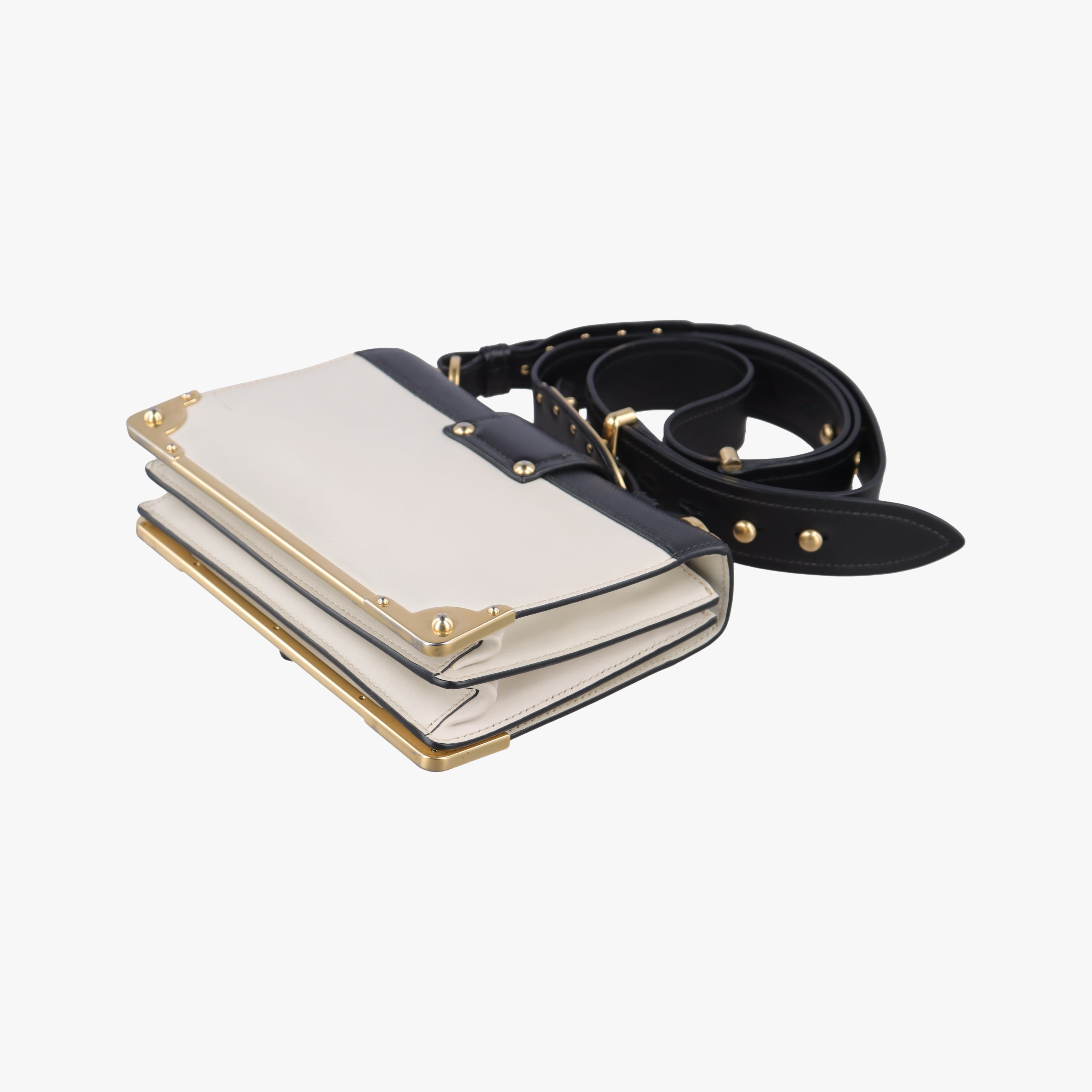 Pre-owned Prada Astrology Cahier White×Black Saffiano leather×Leather  shoulderbag | stylenewstar