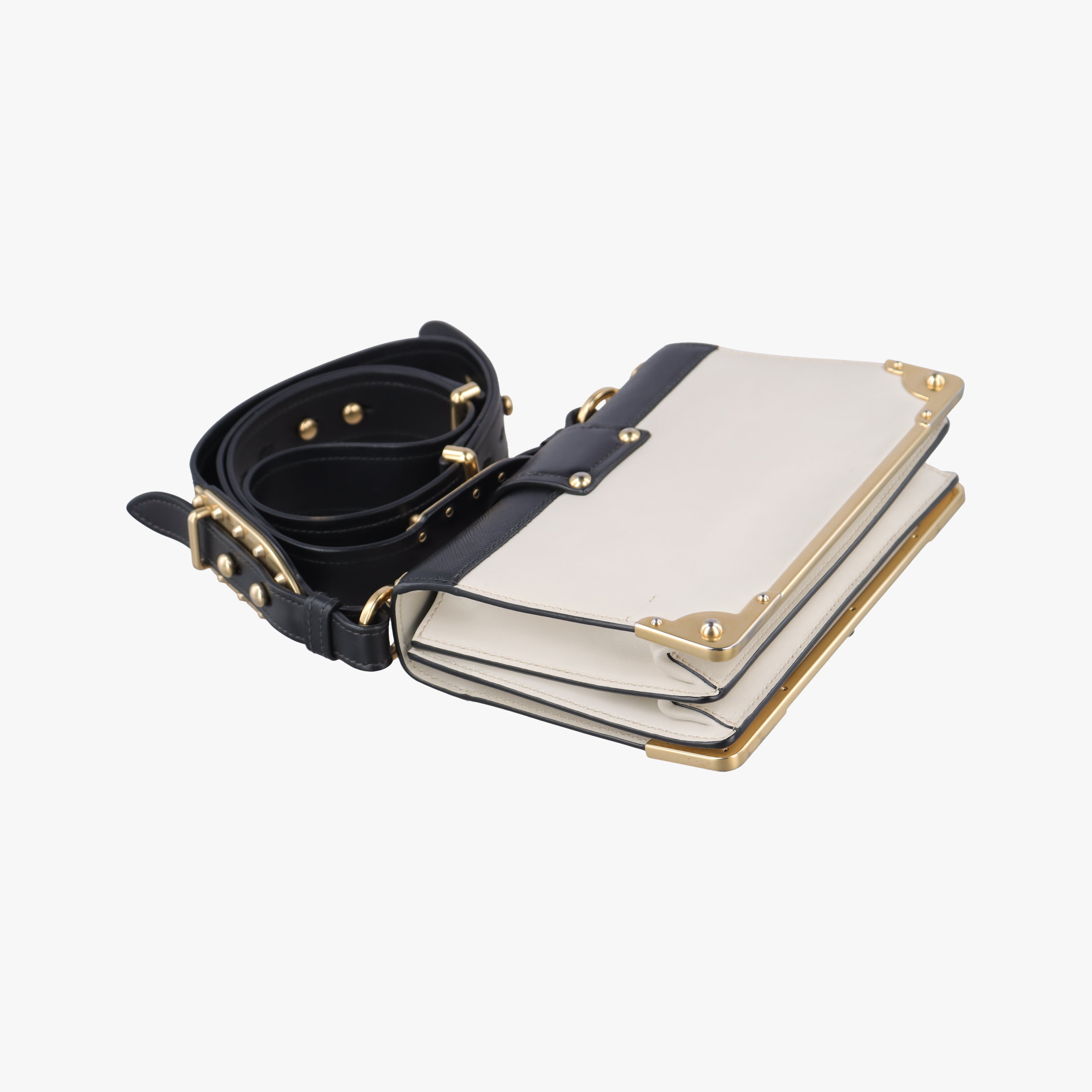 Pre-owned Prada Astrology Cahier White×Black Saffiano leather×Leather  shoulderbag | stylenewstar
