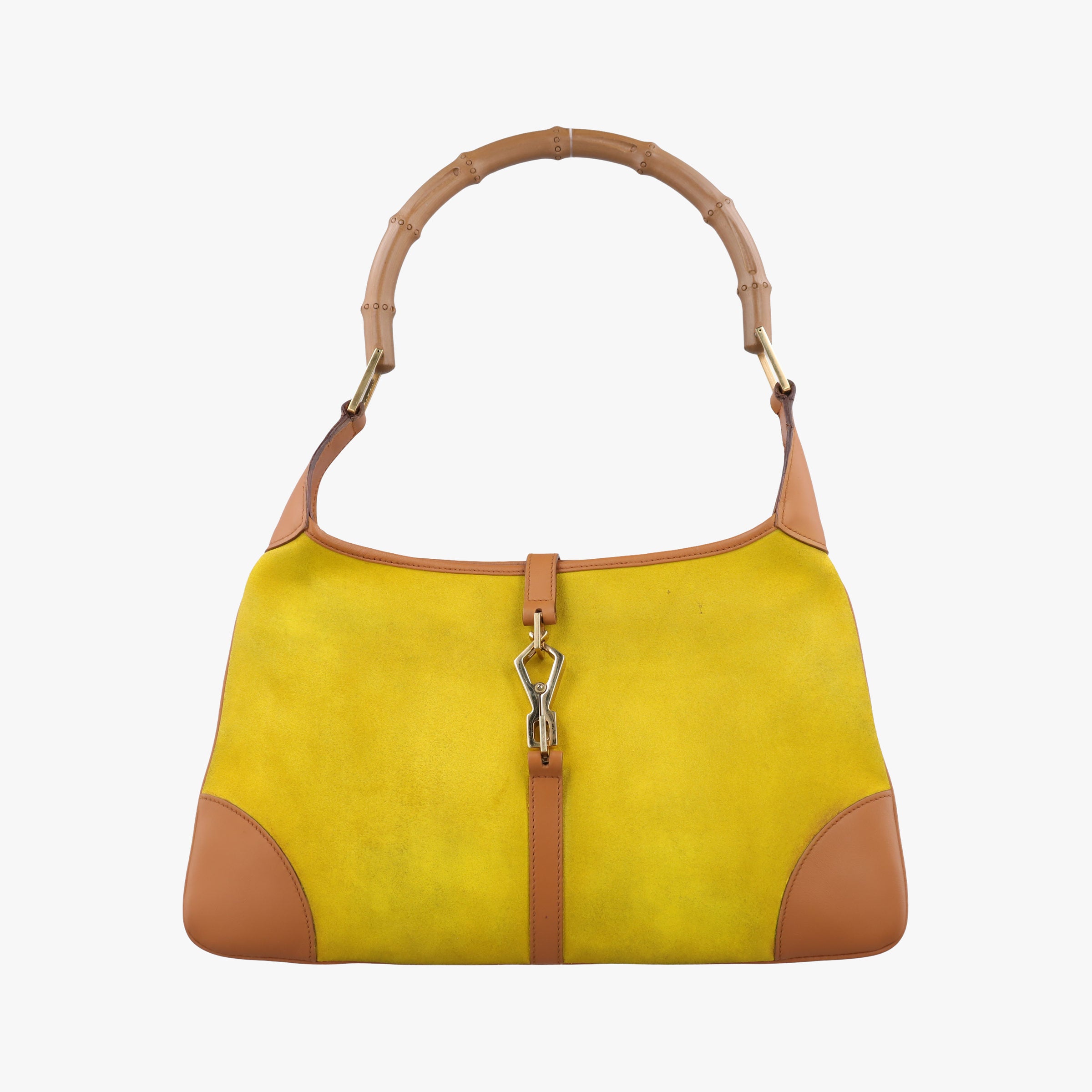 Pre-owned Gucci Bamboo Jackie Yellow Suede×Leather 001.40 handbag | stylenewstar