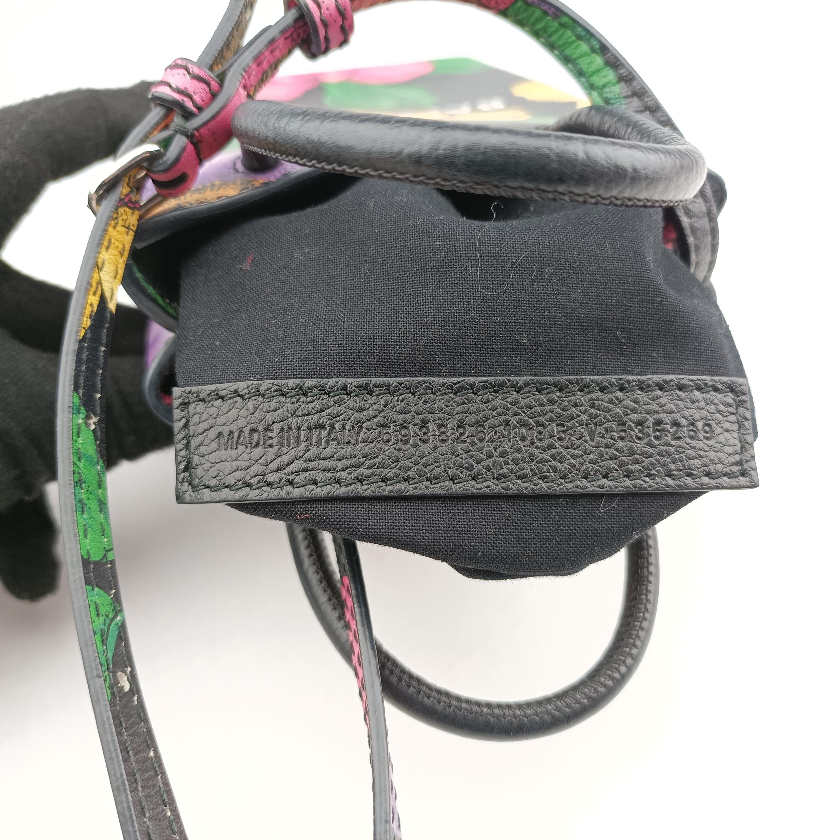 Secondhand Balenciaga Floral print mini Black×Multicolour Leather  shoulderbag | stylenewstar