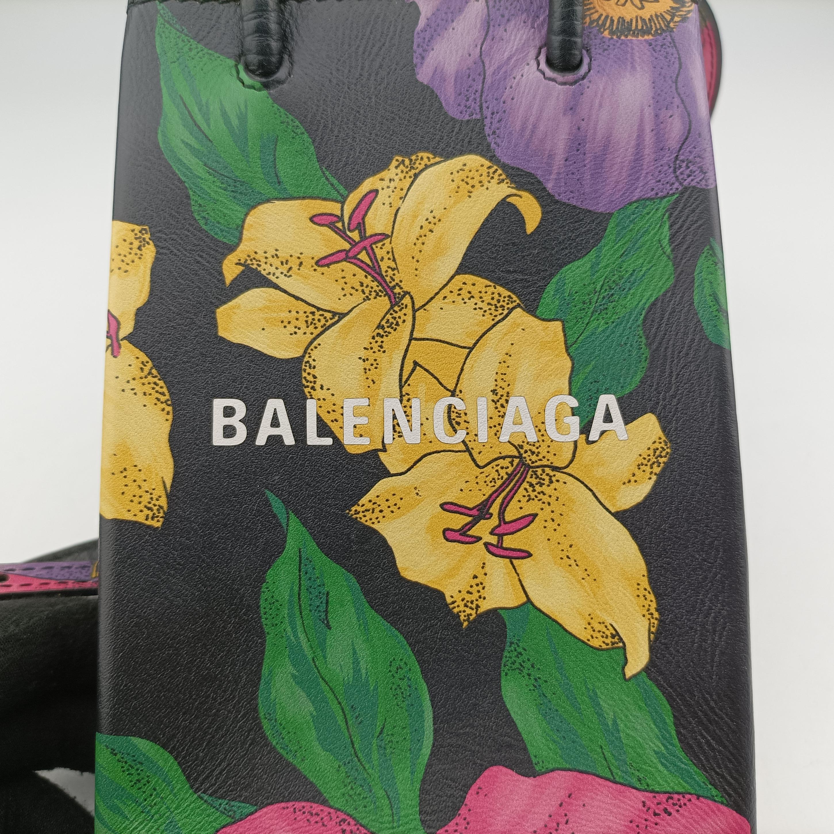 Secondhand Balenciaga Floral print mini Black×Multicolour Leather  shoulderbag | stylenewstar