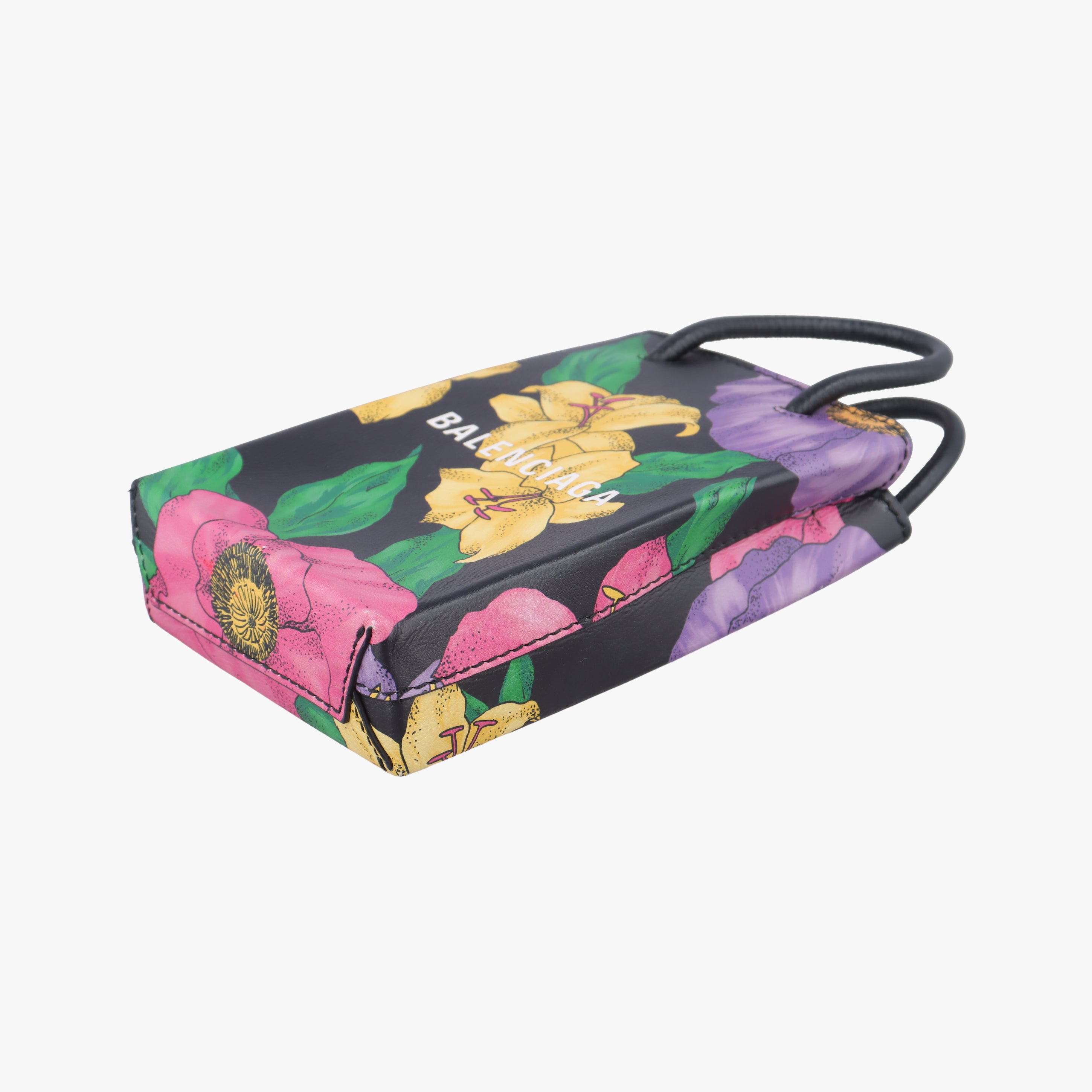 Secondhand Balenciaga Floral print mini Black×Multicolour Leather  shoulderbag | stylenewstar
