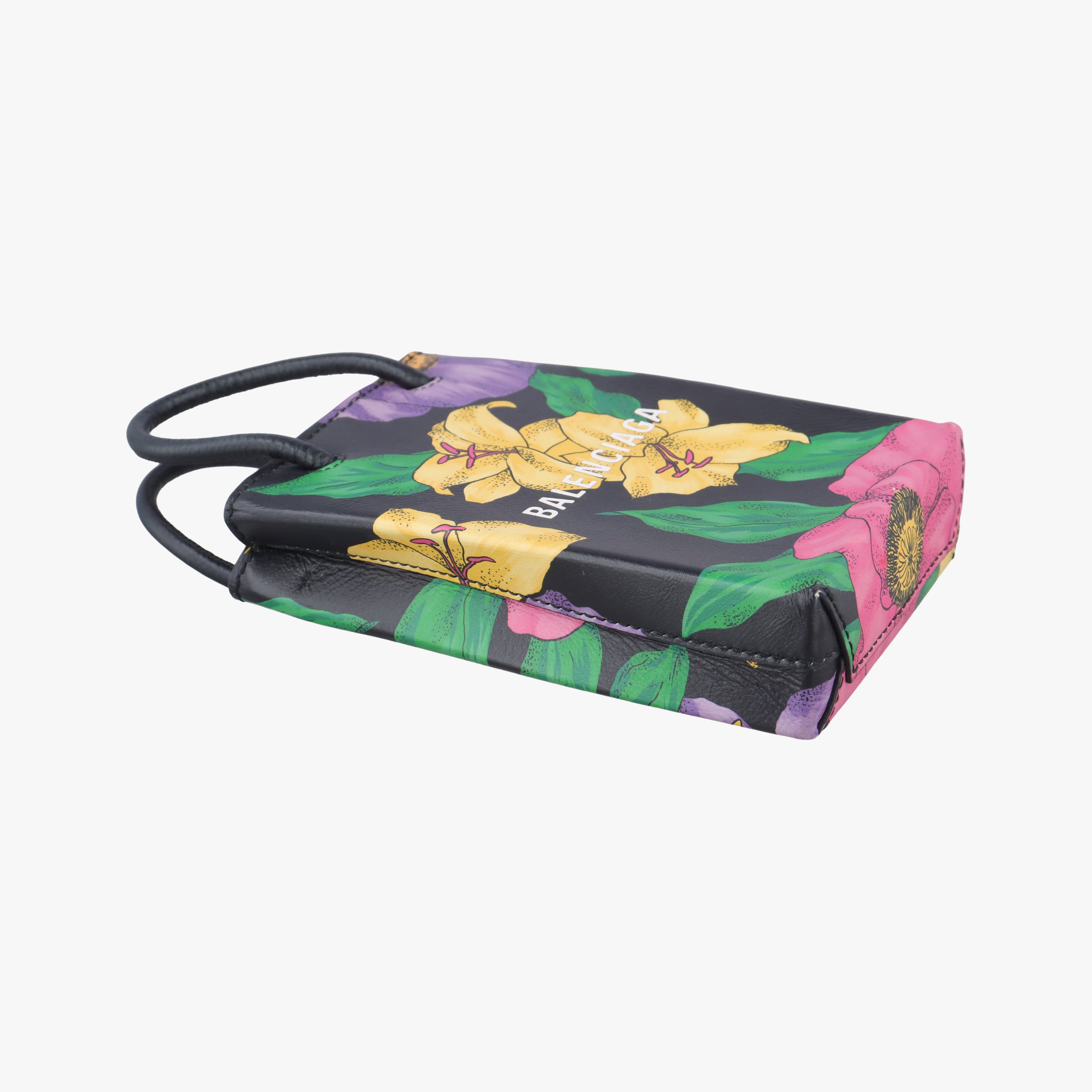 Secondhand Balenciaga Floral print mini Black×Multicolour Leather  shoulderbag | stylenewstar
