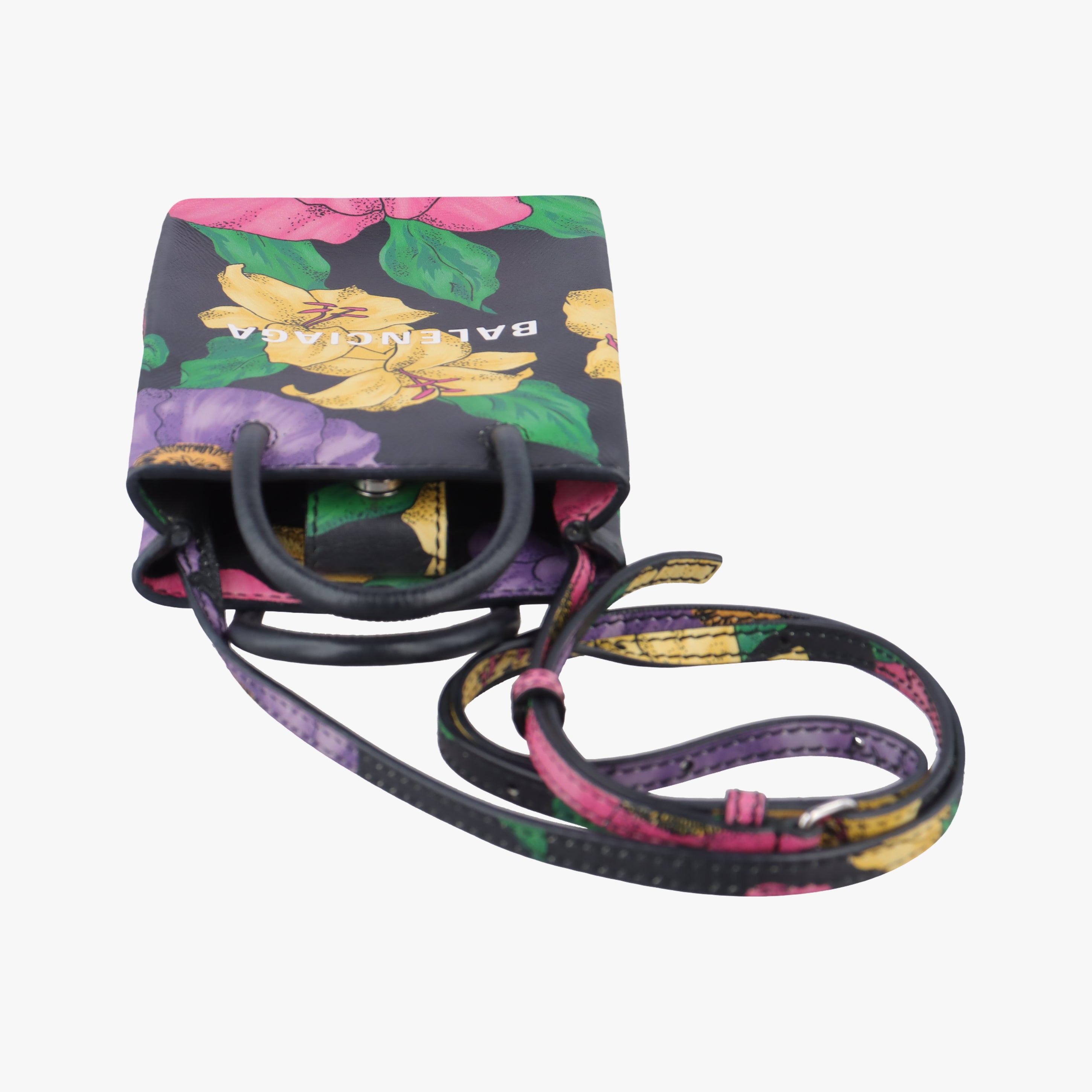 Secondhand Balenciaga Floral print mini Black×Multicolour Leather  shoulderbag | stylenewstar