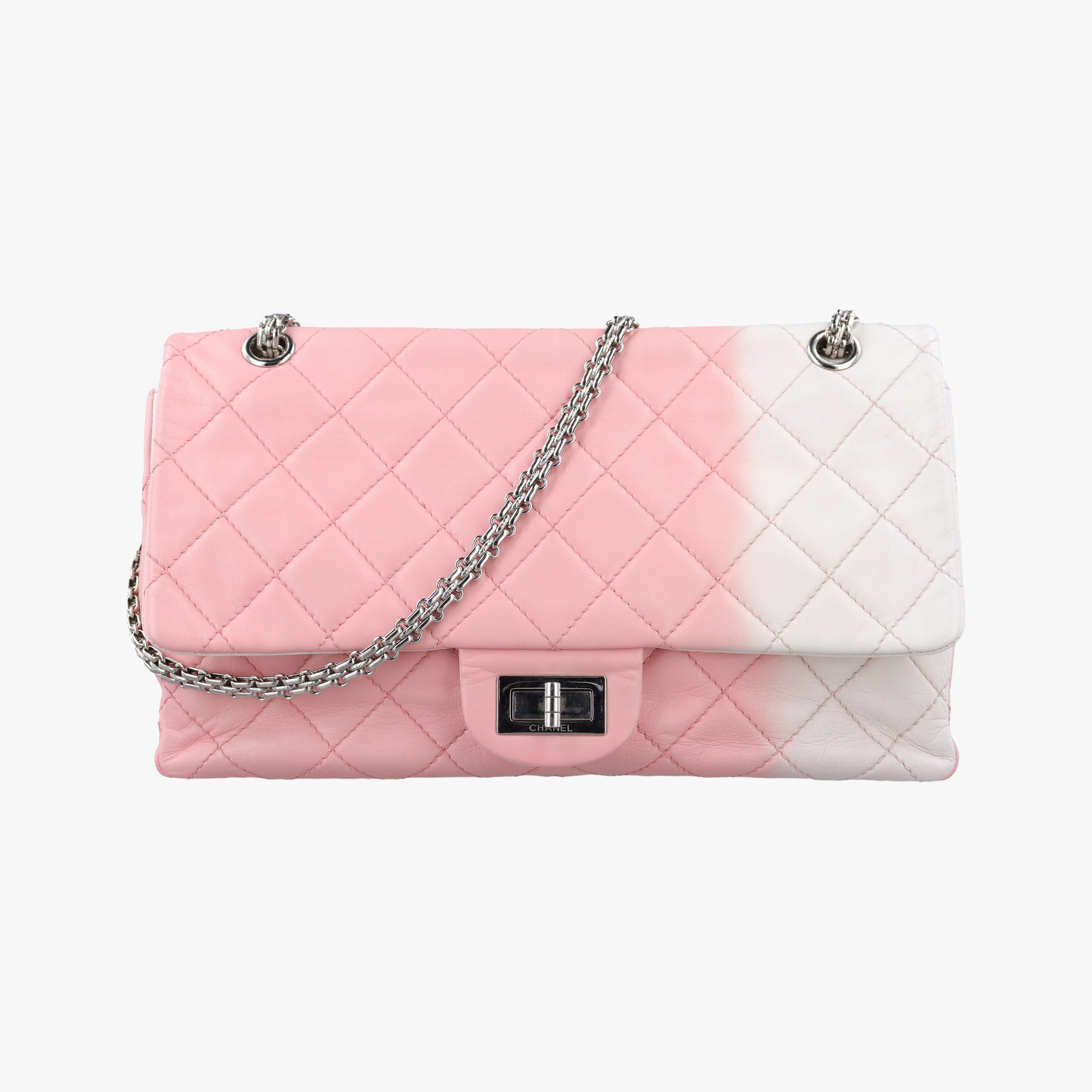 Pre-owned Chanel 2.55 double flap Matelasse Pink×Beige lambskin A37590 shoulderbag | stylenewstar