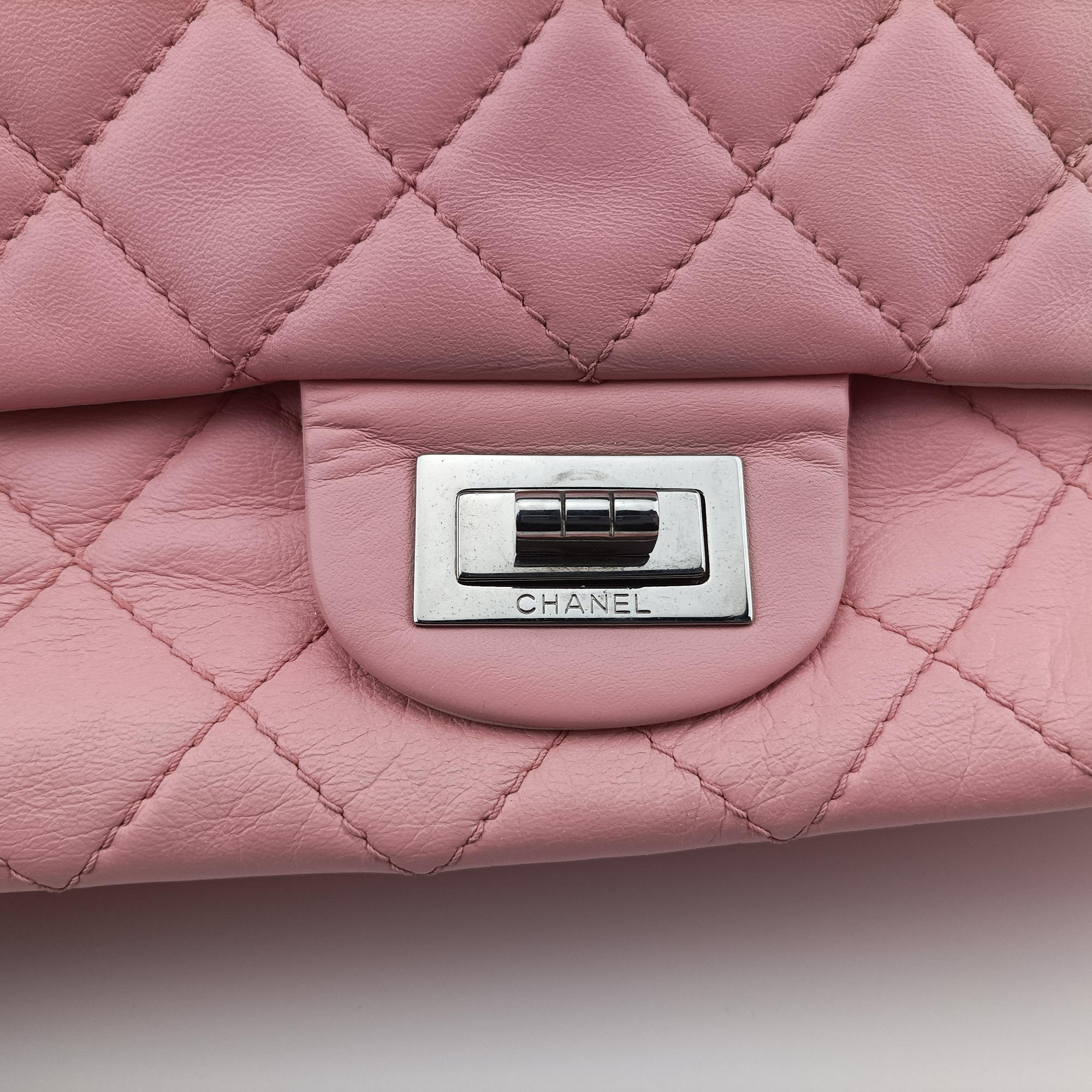 Pre-owned Chanel 2.55 double flap Matelasse Pink×Beige lambskin A37590 shoulderbag | stylenewstar