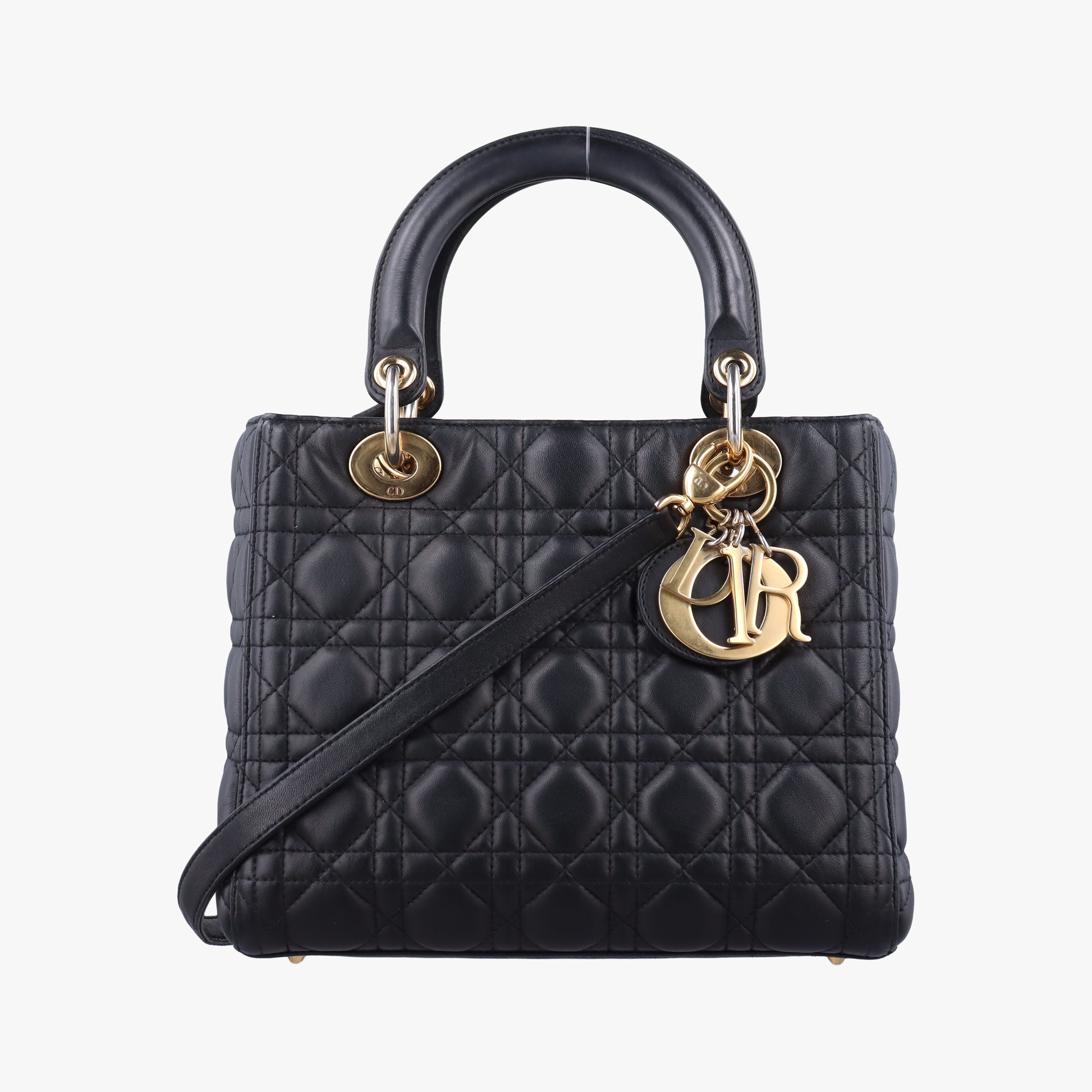Pre-owned Christian Dior Lady Dior Black lambskin  shoulderbag | stylenewstar