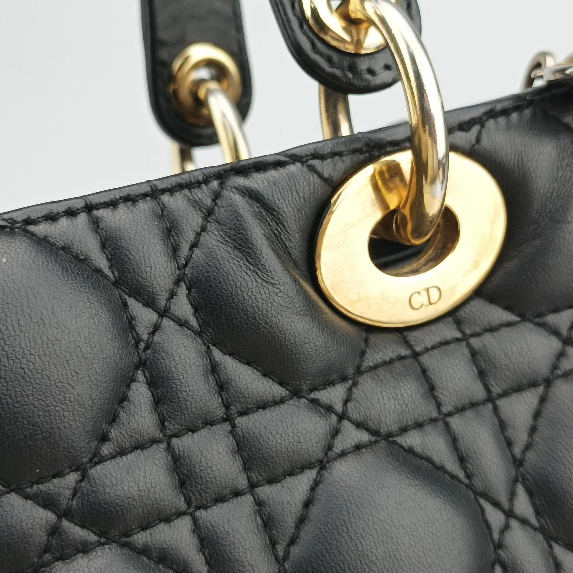 Pre-owned Christian Dior Lady Dior Black lambskin  shoulderbag | stylenewstar