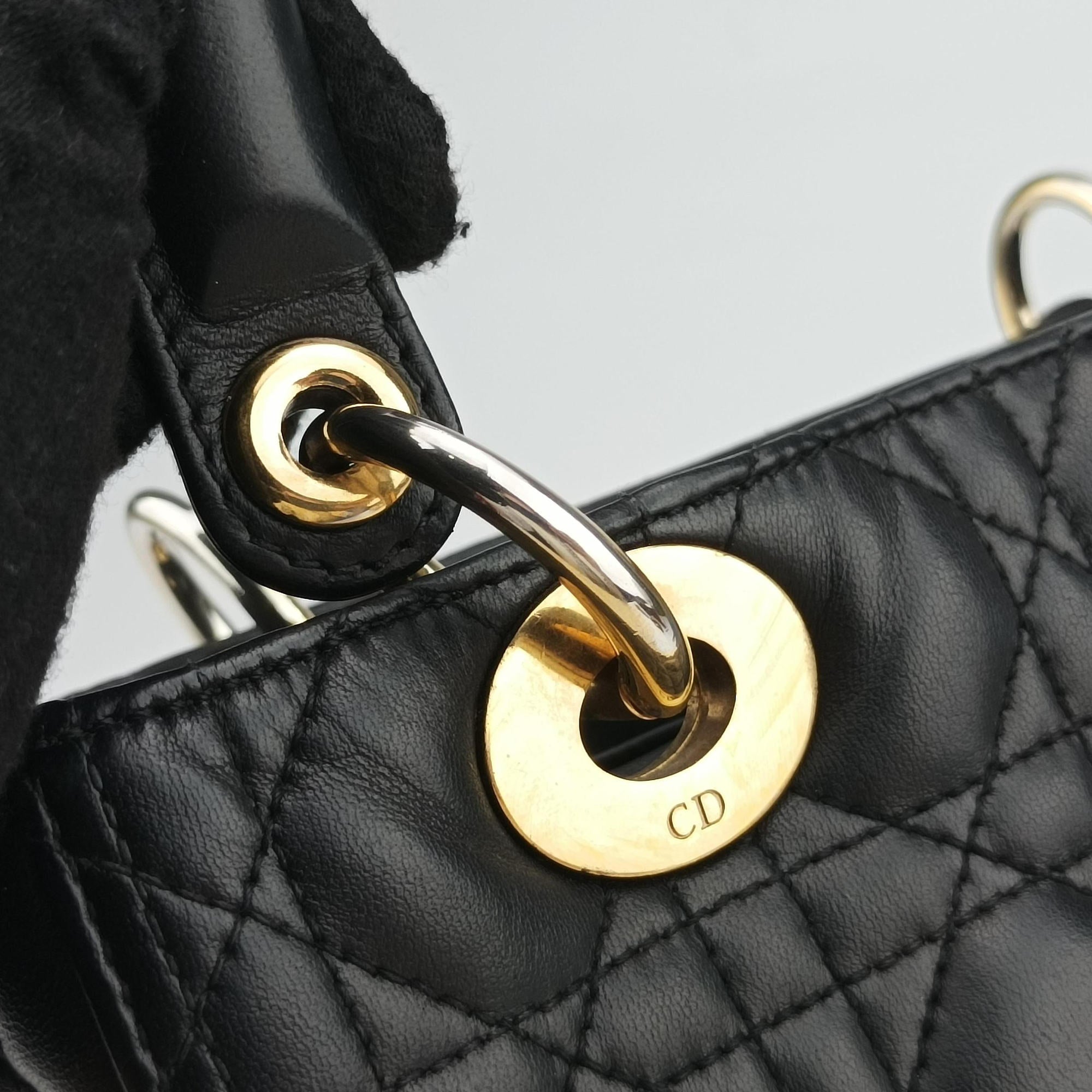 Pre-owned Christian Dior Lady Dior Black lambskin  shoulderbag | stylenewstar