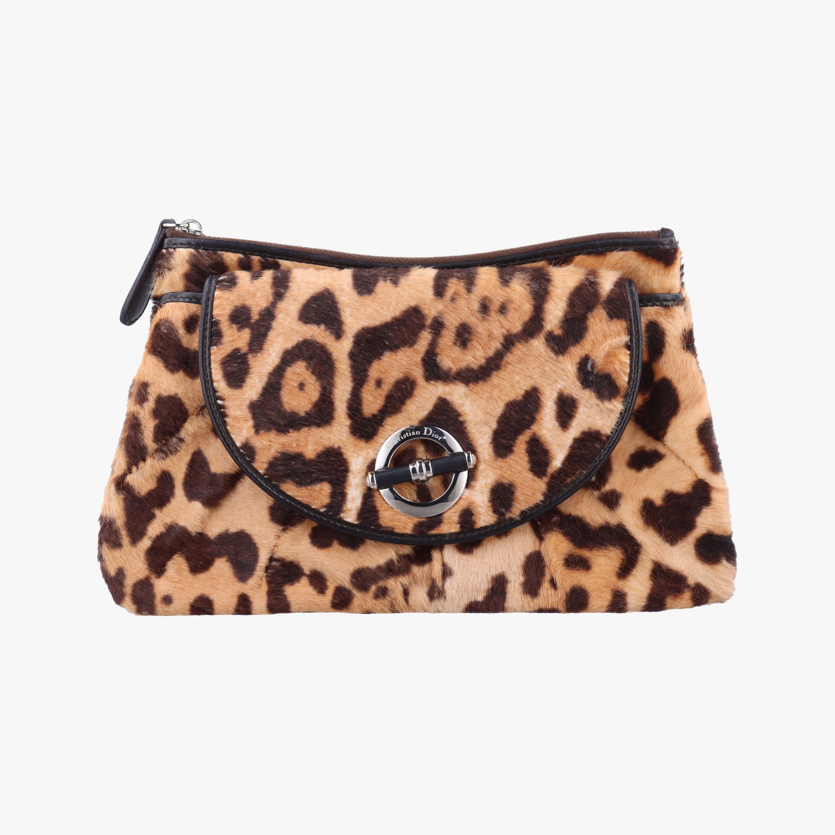 Pre-owned Christian Dior Leopard Print Jazzclub Brown×Multicolour ponyhair  clutchbag | stylenewstar
