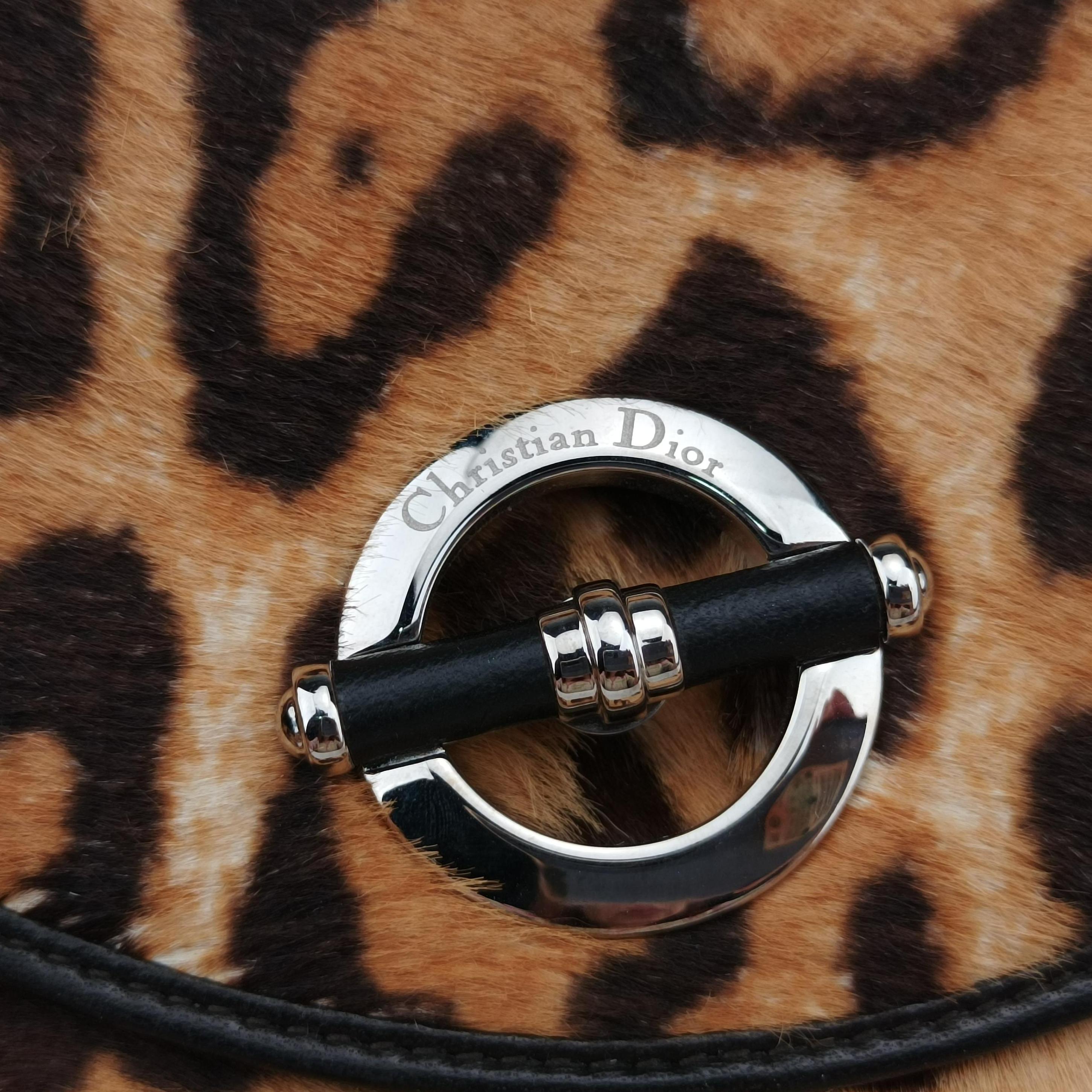 Pre-owned Christian Dior Leopard Print Jazzclub Brown×Multicolour ponyhair  clutchbag | stylenewstar