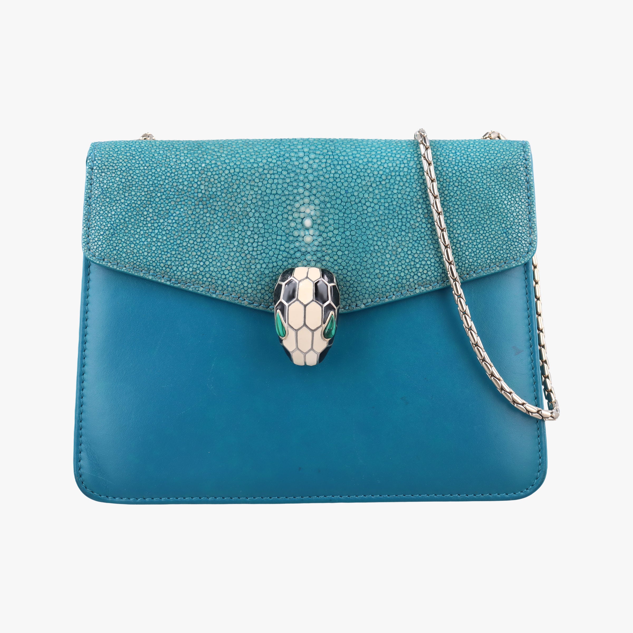 Pre-owned Bvlgari Serpenti Blue Galuchat Skin×Leather  shoulderbag | stylenewstar