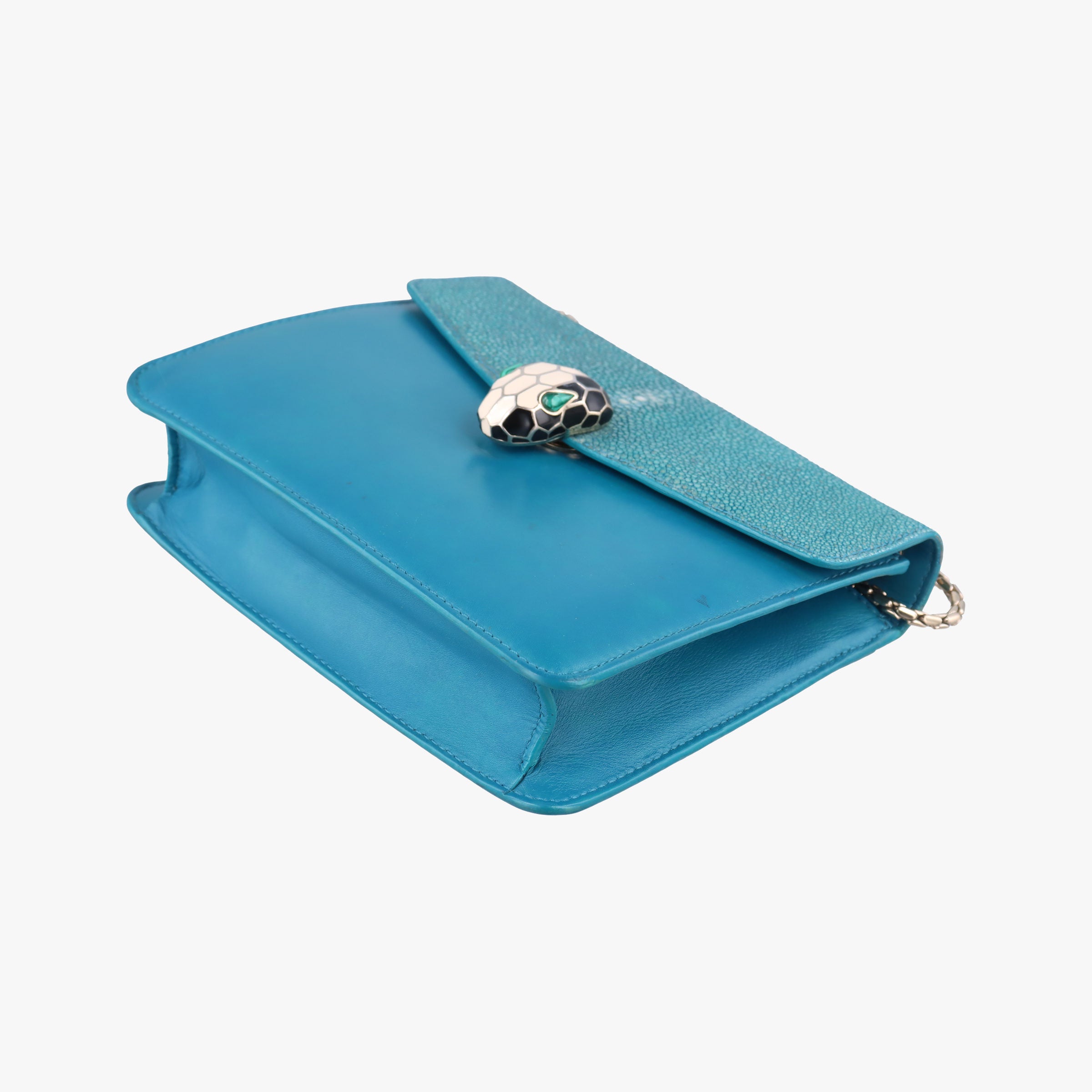 Pre-owned Bvlgari Serpenti Blue Galuchat Skin×Leather  shoulderbag | stylenewstar