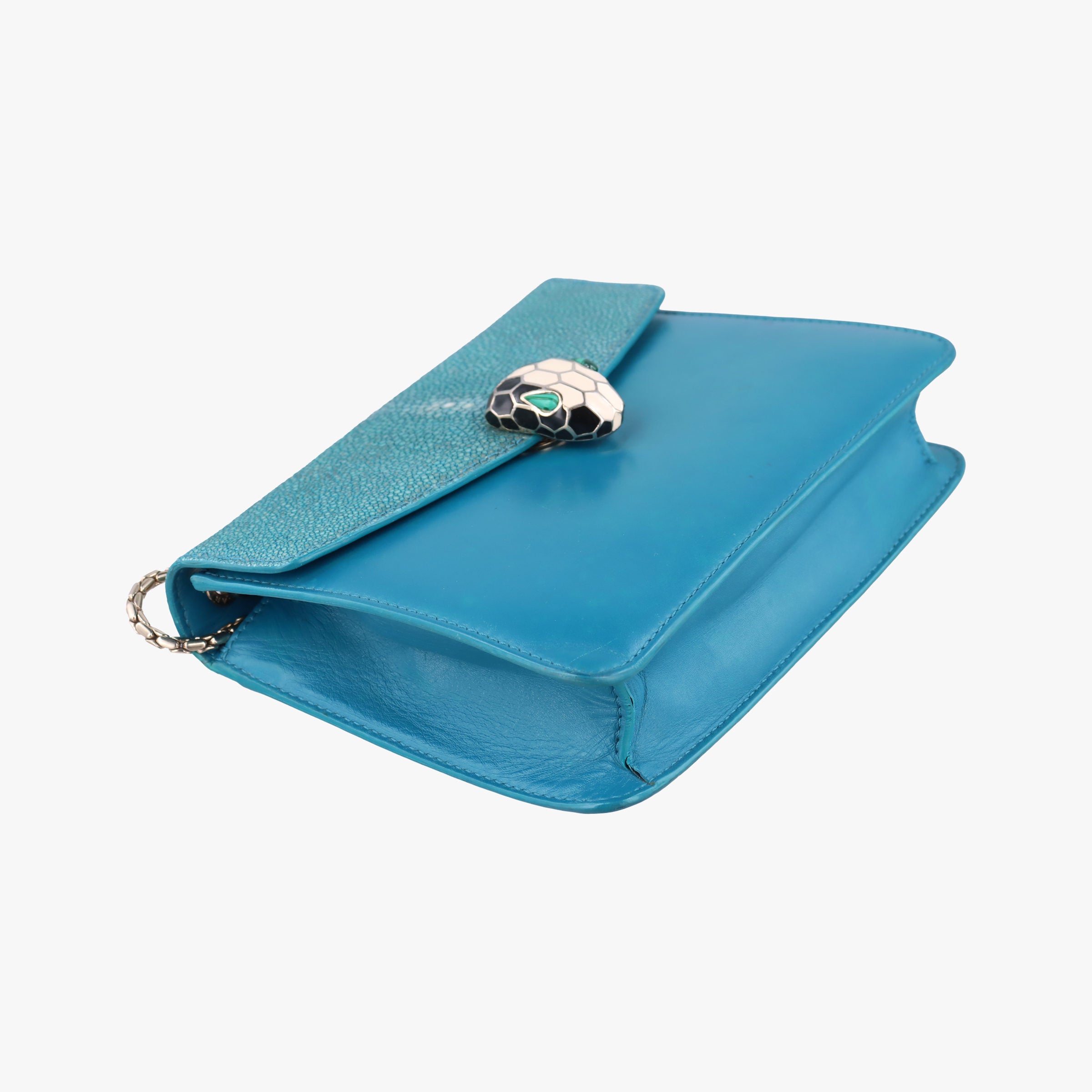 Pre-owned Bvlgari Serpenti Blue Galuchat Skin×Leather  shoulderbag | stylenewstar