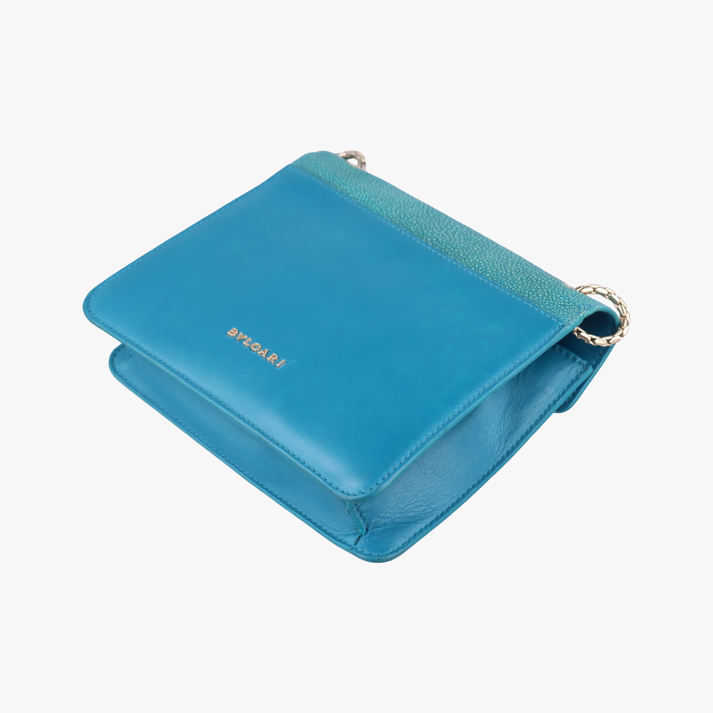 Pre-owned Bvlgari Serpenti Blue Galuchat Skin×Leather  shoulderbag | stylenewstar