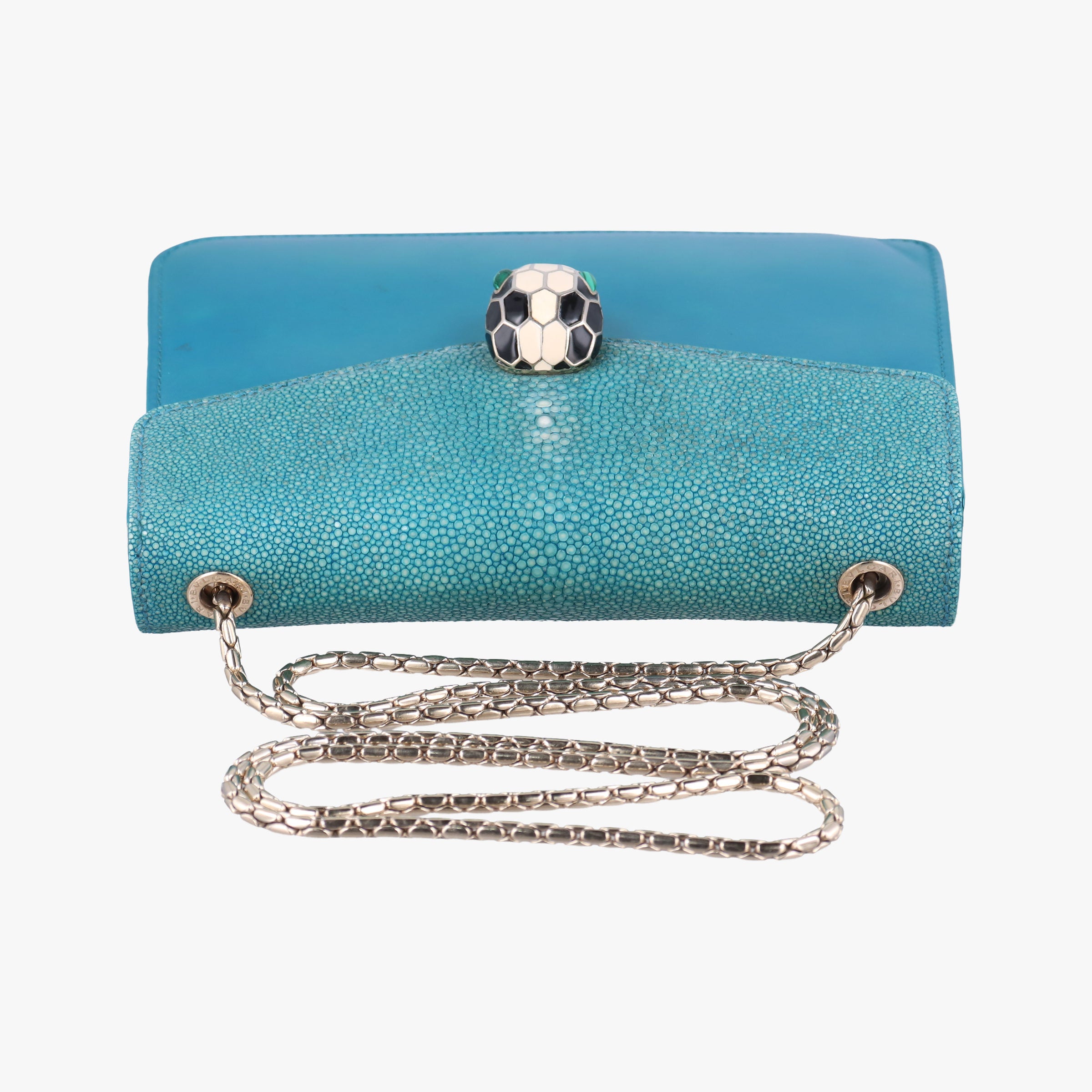 Pre-owned Bvlgari Serpenti Blue Galuchat Skin×Leather  shoulderbag | stylenewstar