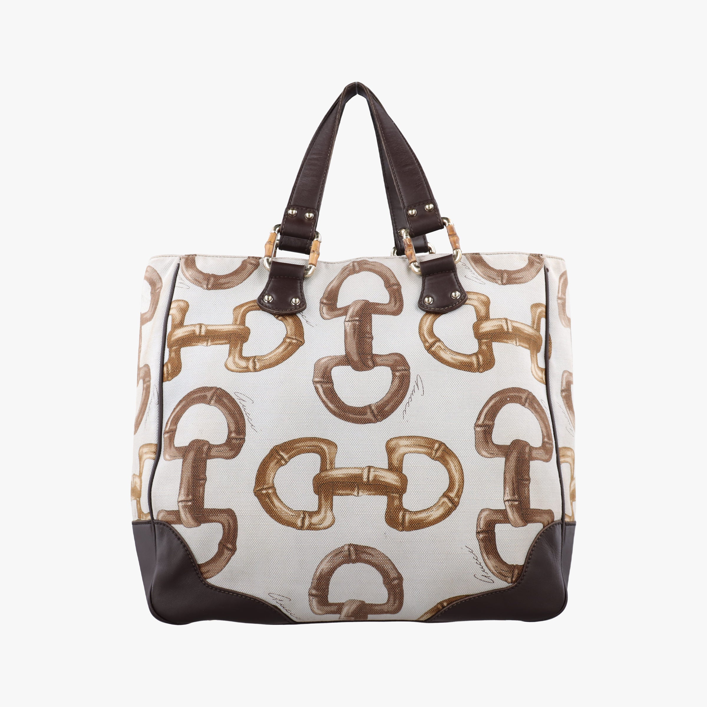 Pre-owned Gucci Horsebit Print White x Multicolor canvas×leather 154375 handbag | stylenewstar