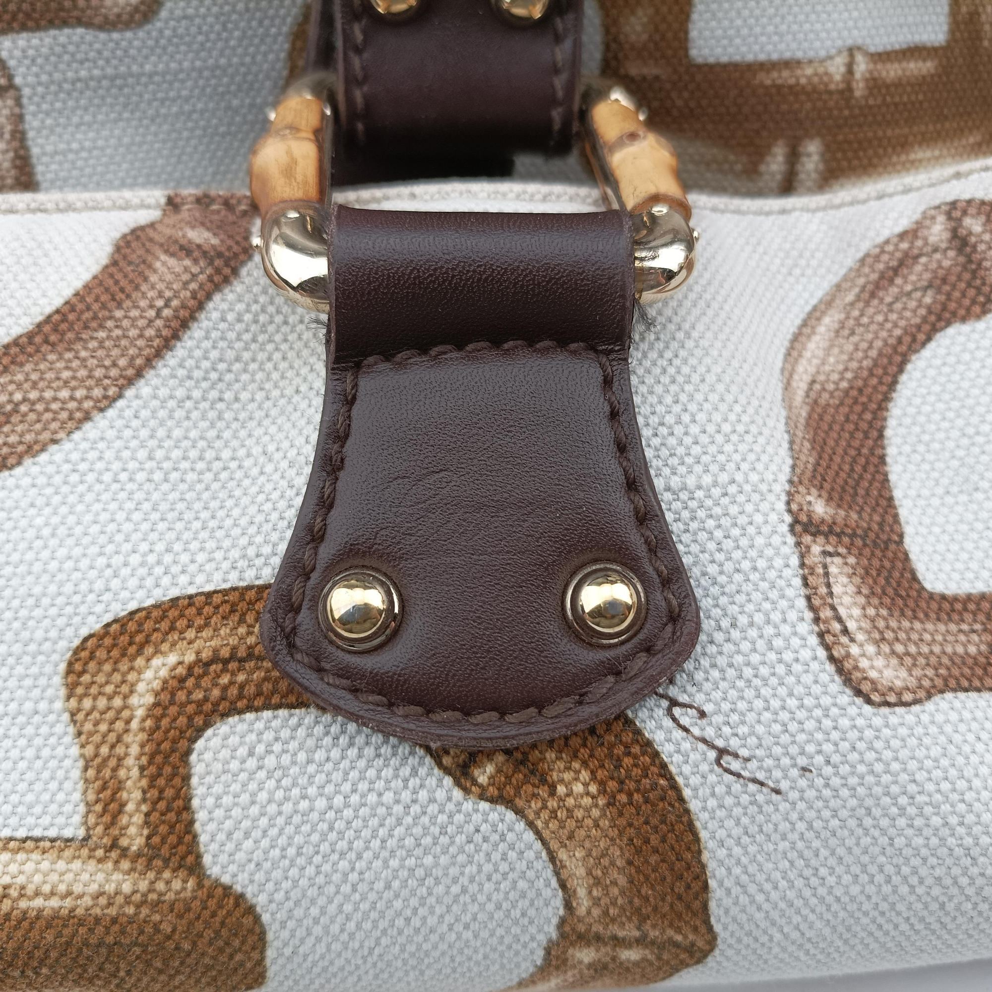 Pre-owned Gucci Horsebit Print White x Multicolor canvas×leather 154375 handbag | stylenewstar