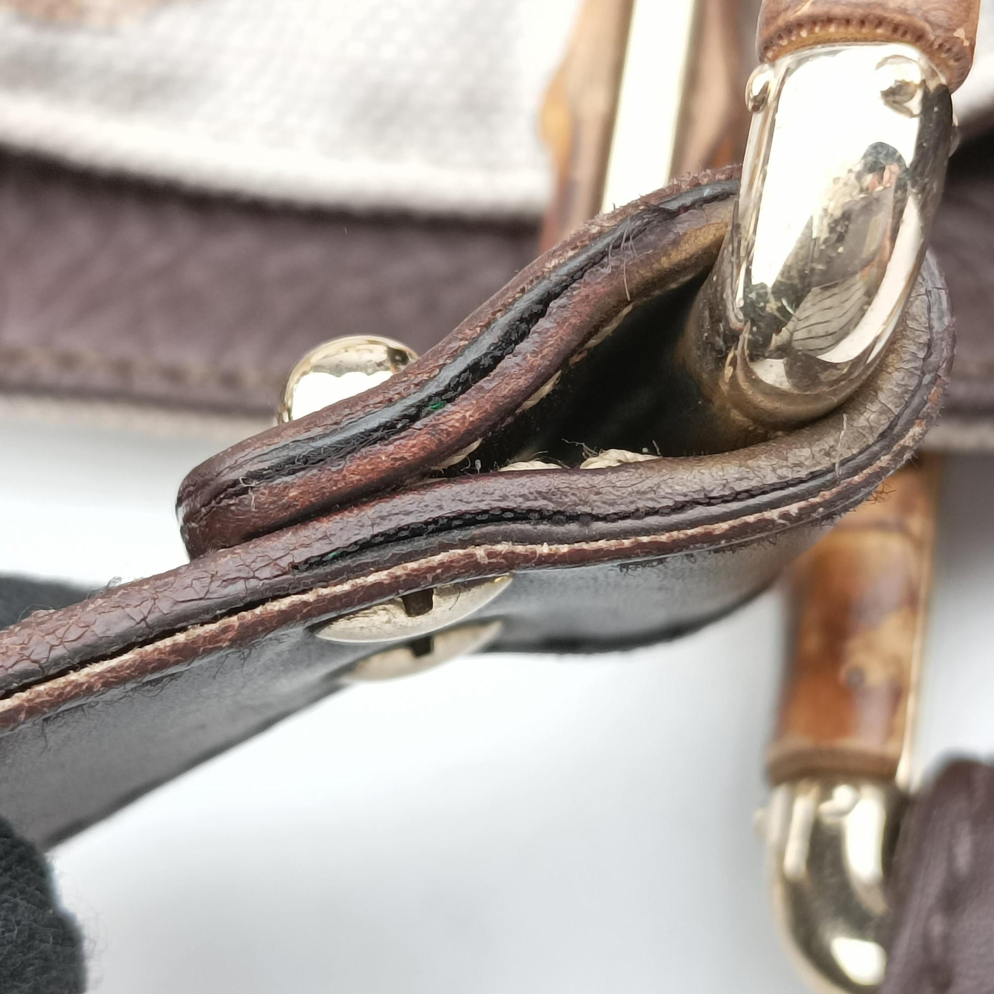 Pre-owned Gucci Horsebit Print White x Multicolor canvas×leather 154375 handbag | stylenewstar