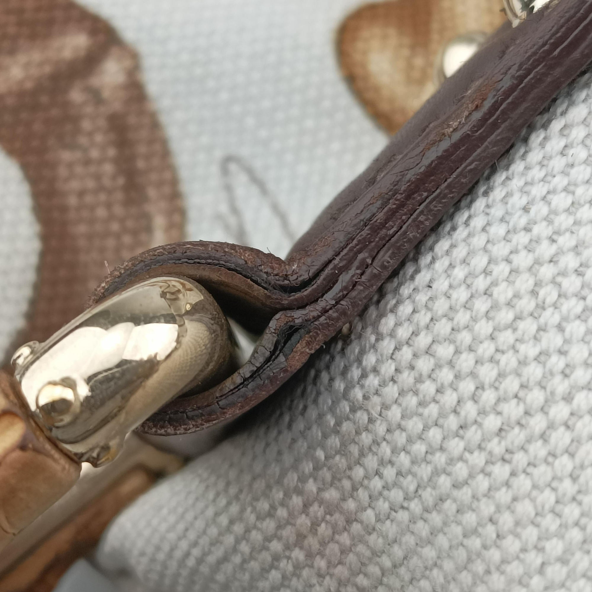Pre-owned Gucci Horsebit Print White x Multicolor canvas×leather 154375 handbag | stylenewstar