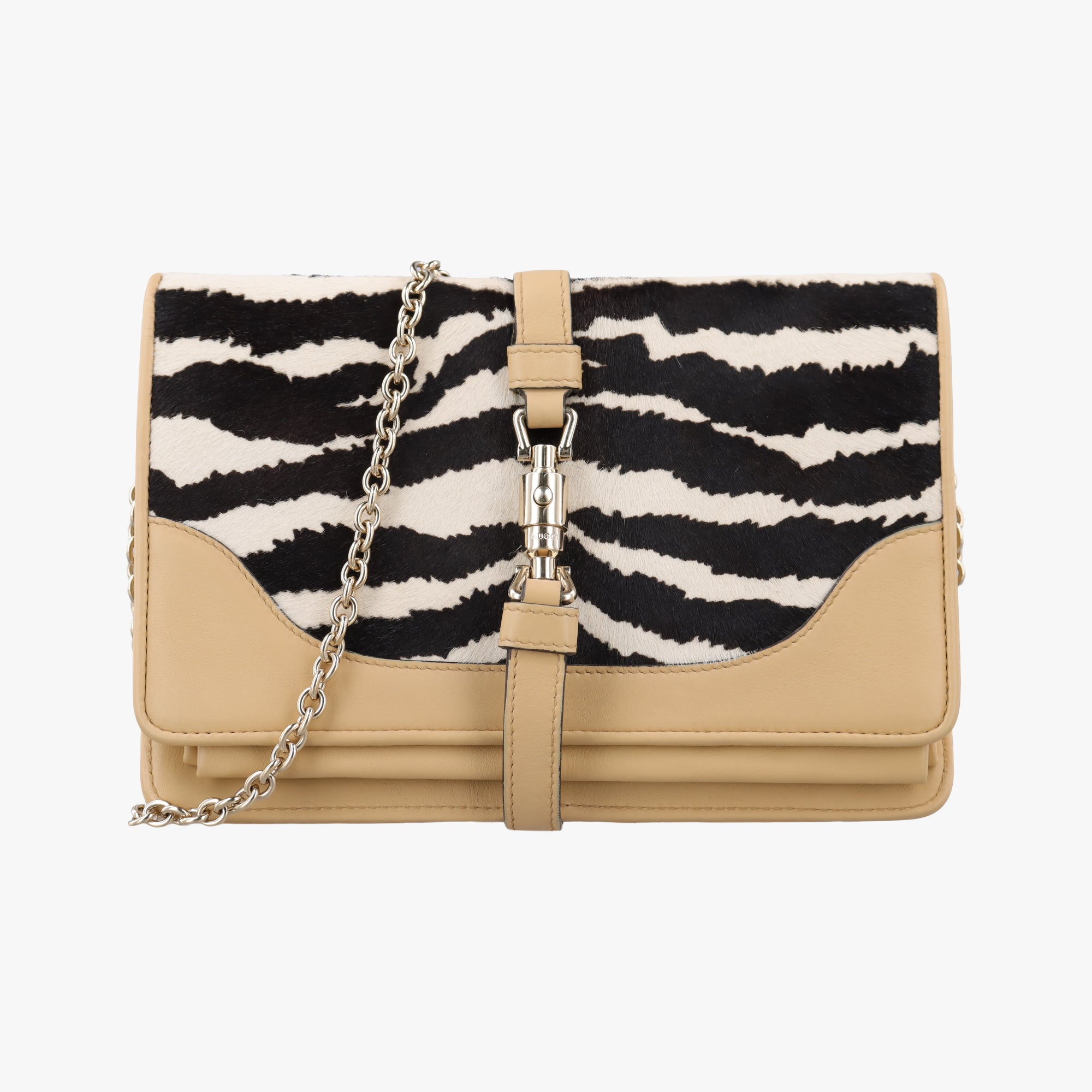Pre-owned Gucci Broadway beige×Multicolour ponyhair×leather 283061 shoulderbag | stylenewstar