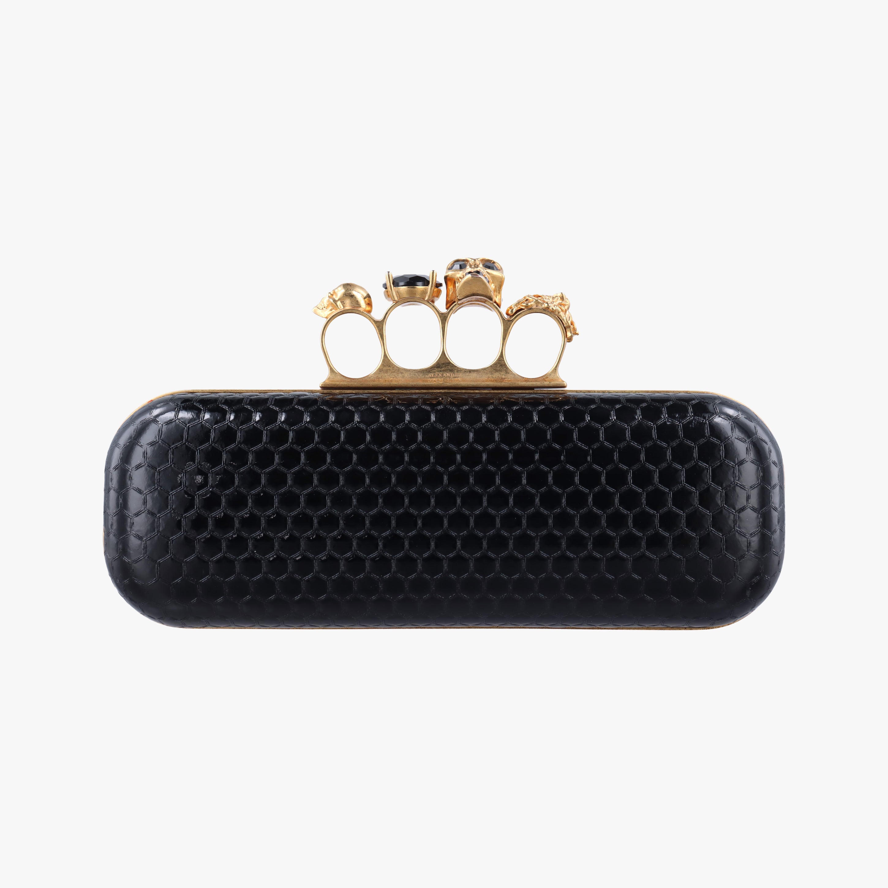 Pre-owned Alexander McQueen Four Ring Black Leather  clutchbag | stylenewstar