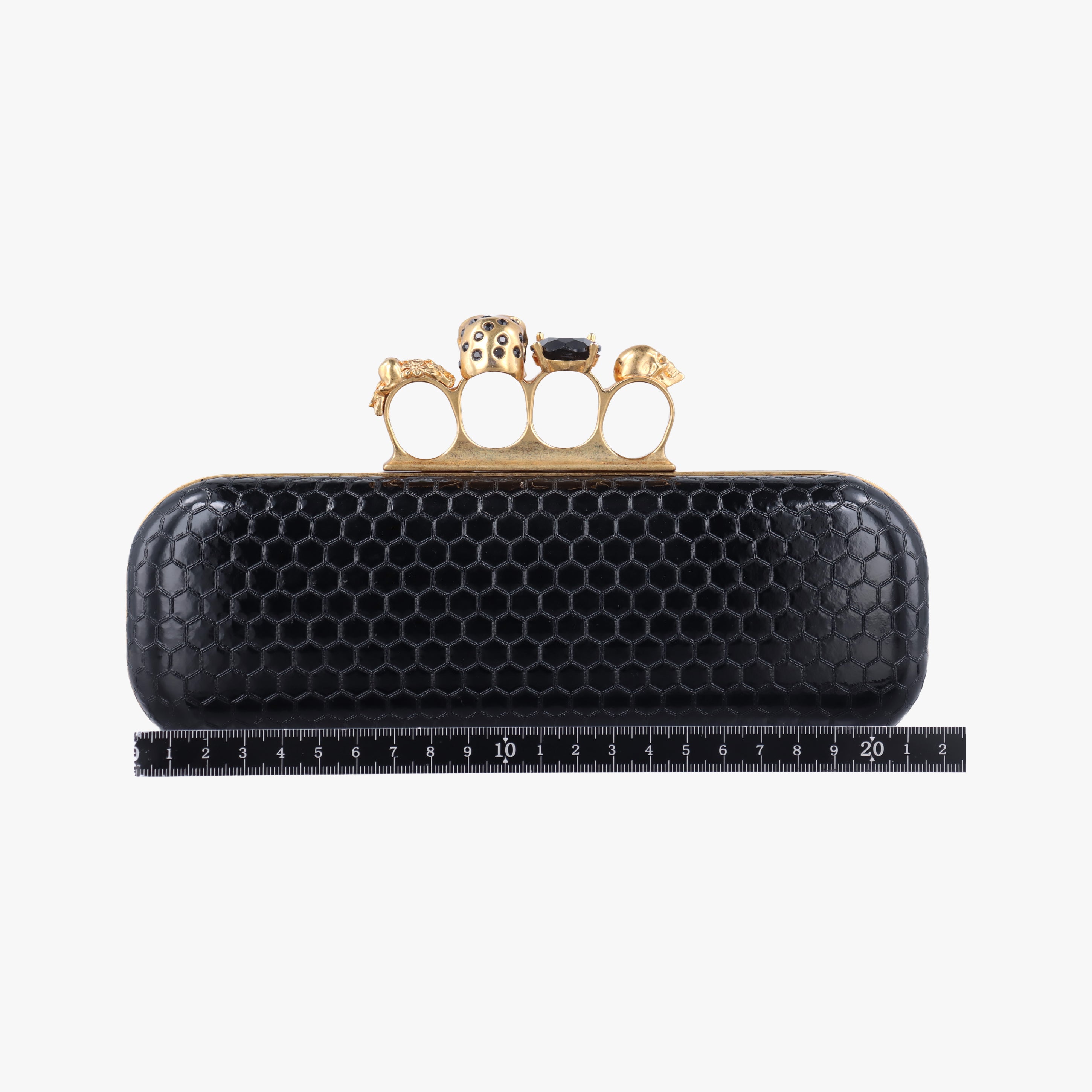 Pre-owned Alexander McQueen Four Ring Black Leather  clutchbag | stylenewstar