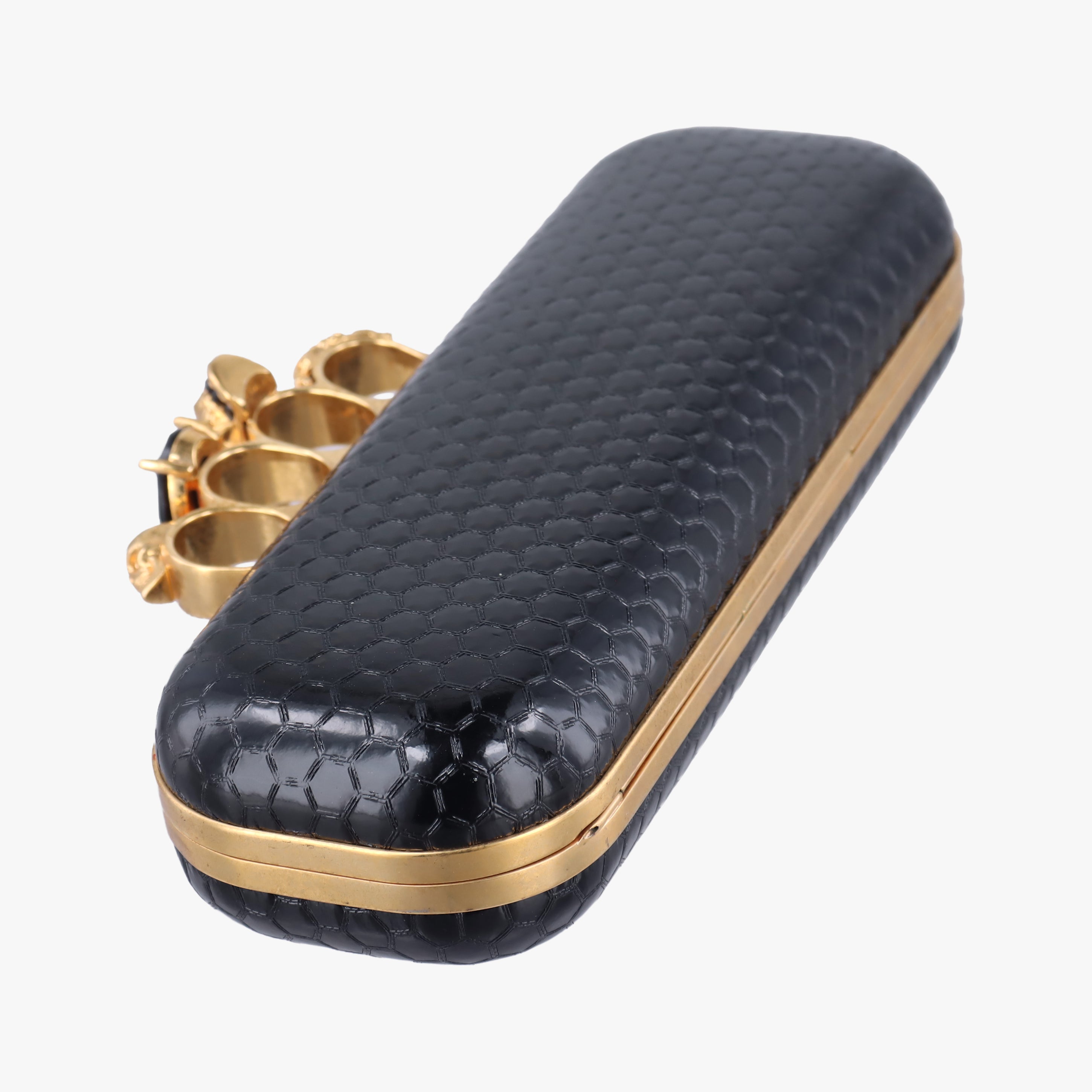 Pre-owned Alexander McQueen Four Ring Black Leather  clutchbag | stylenewstar