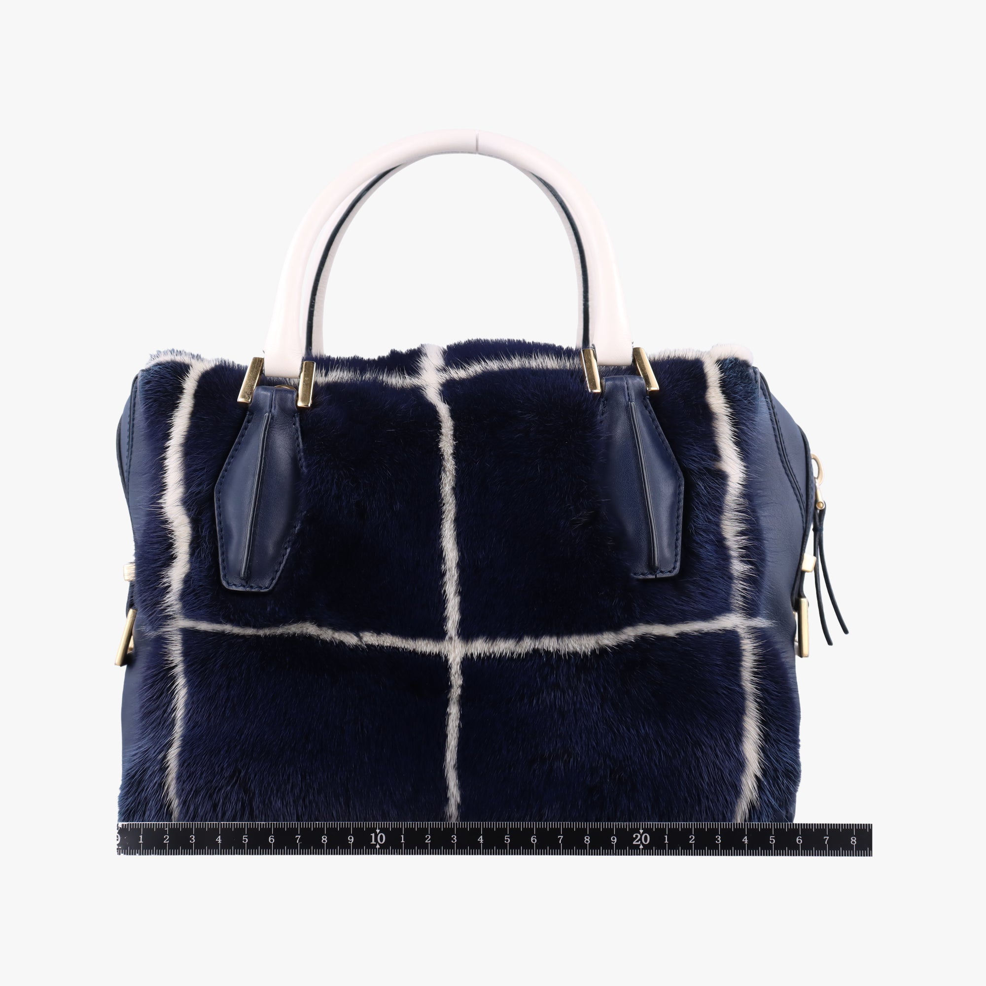 Pre-owned TODS D-Cube Navy x White mink  handbag | stylenewstar