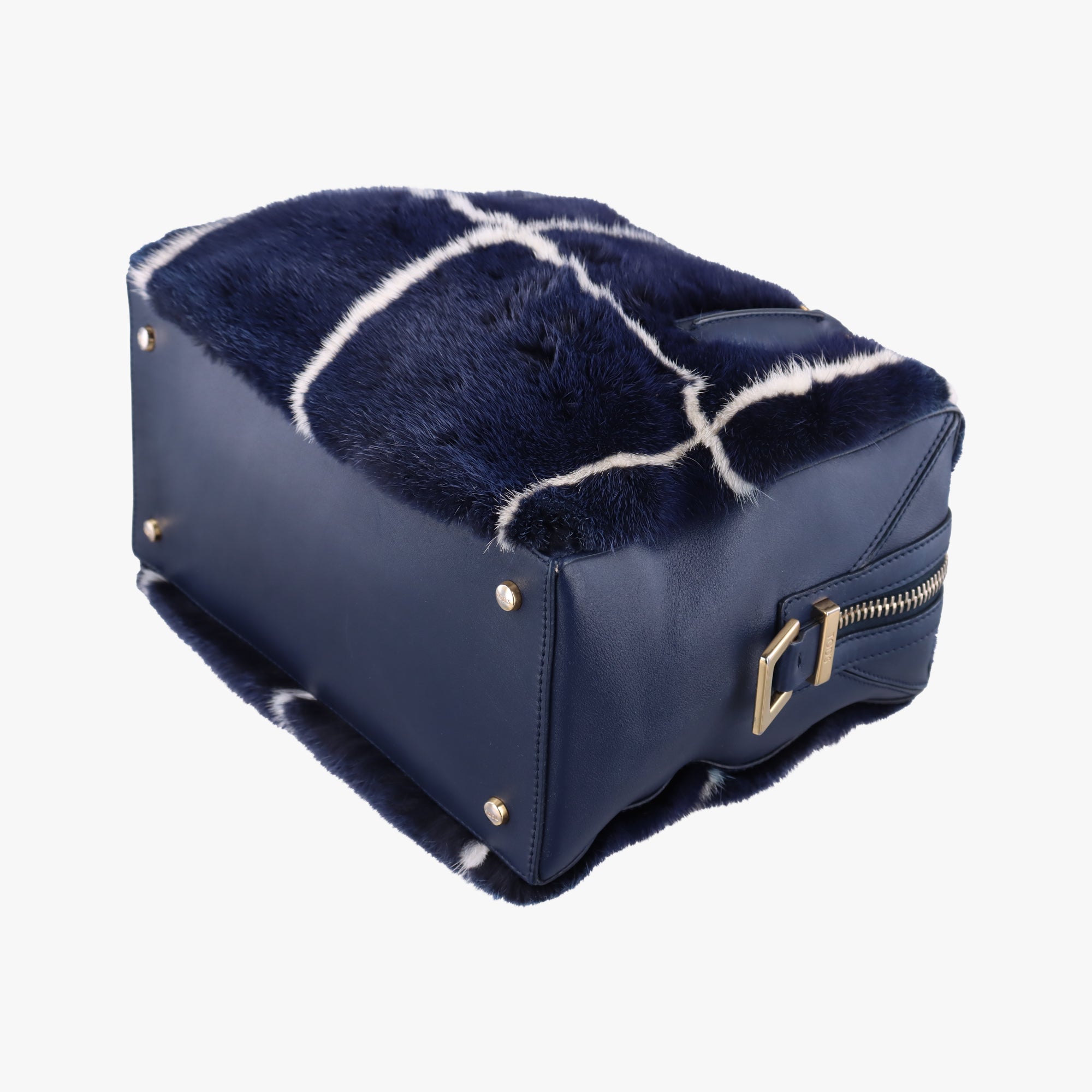 Pre-owned TODS D-Cube Navy x White mink  handbag | stylenewstar