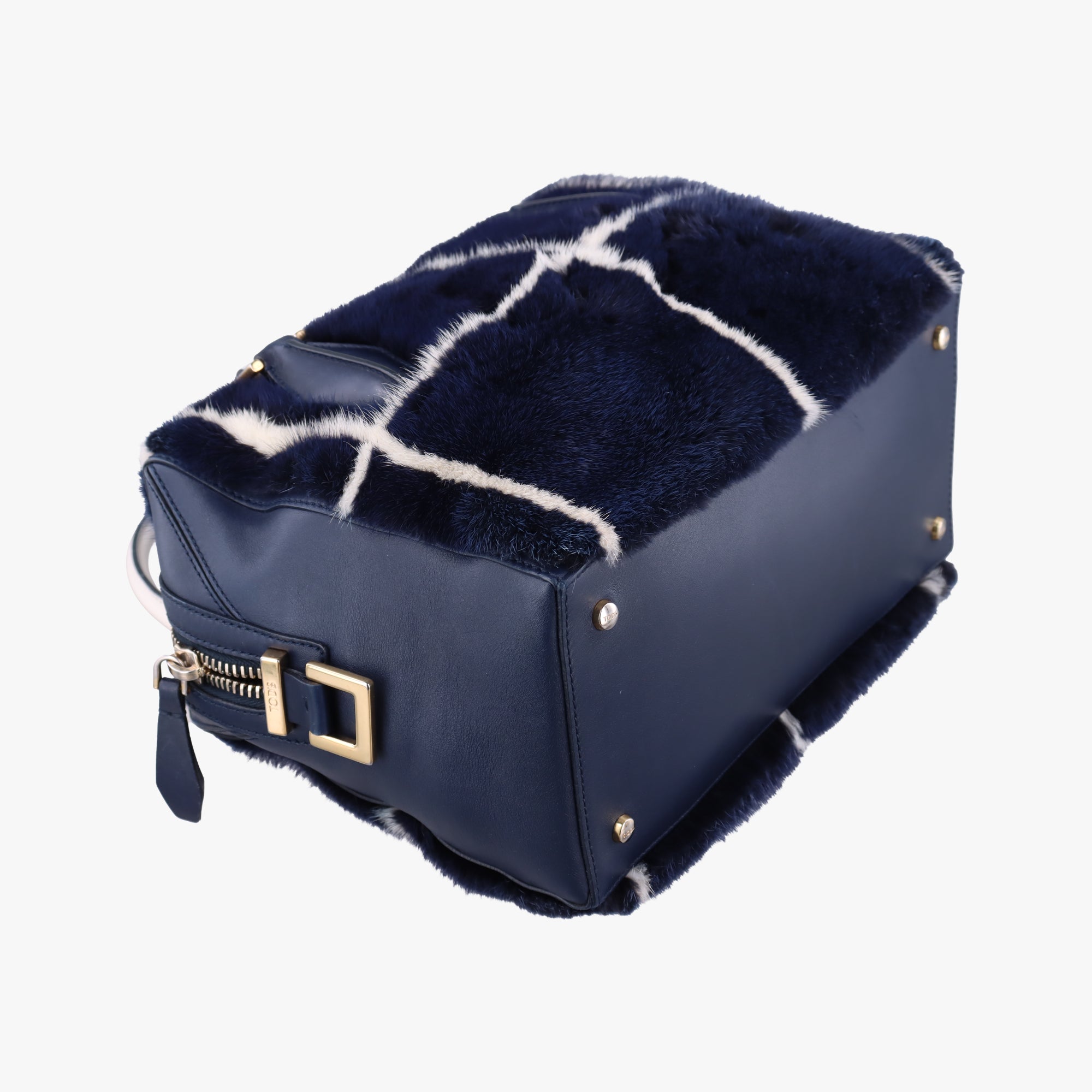 Pre-owned TODS D-Cube Navy x White mink  handbag | stylenewstar