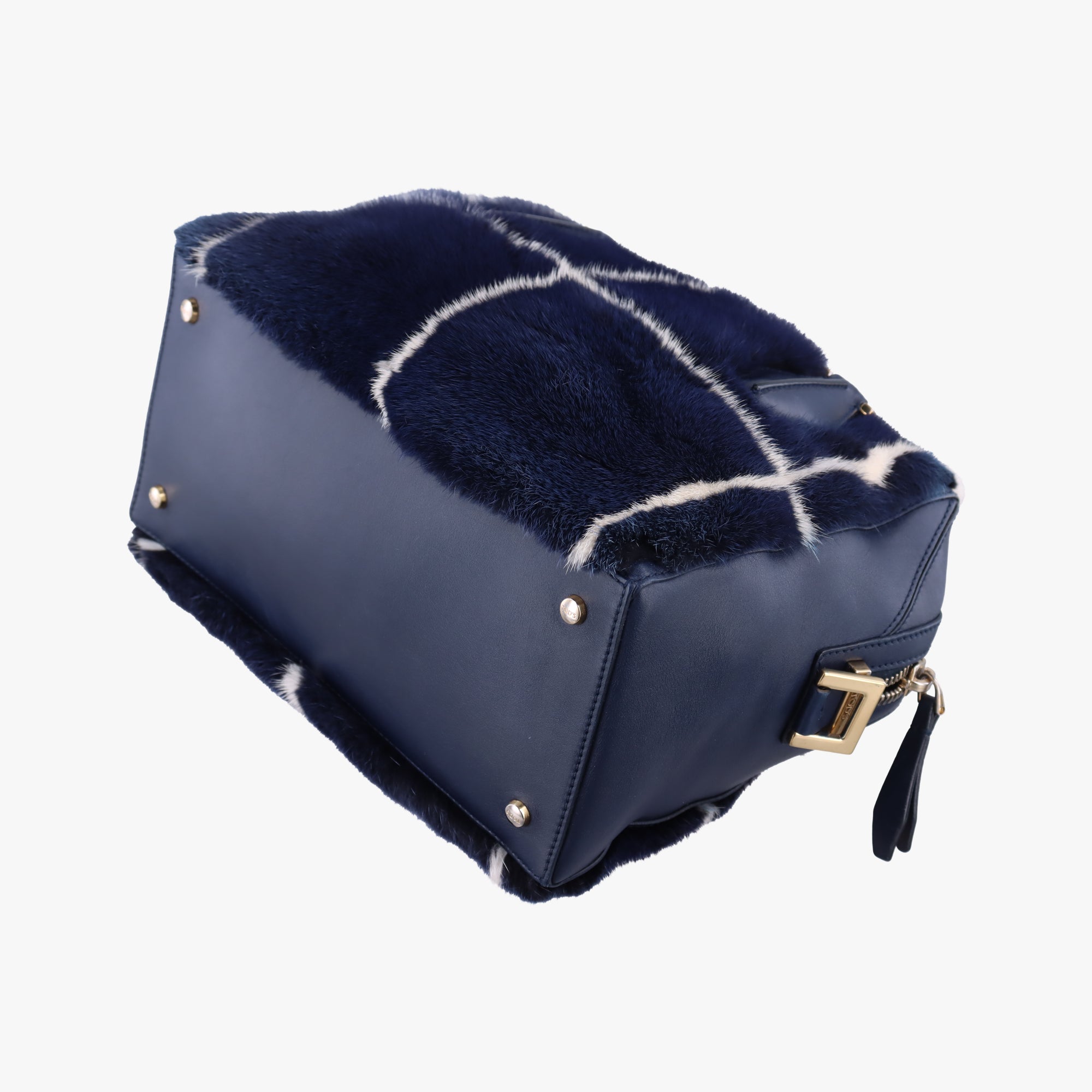 Pre-owned TODS D-Cube Navy x White mink  handbag | stylenewstar