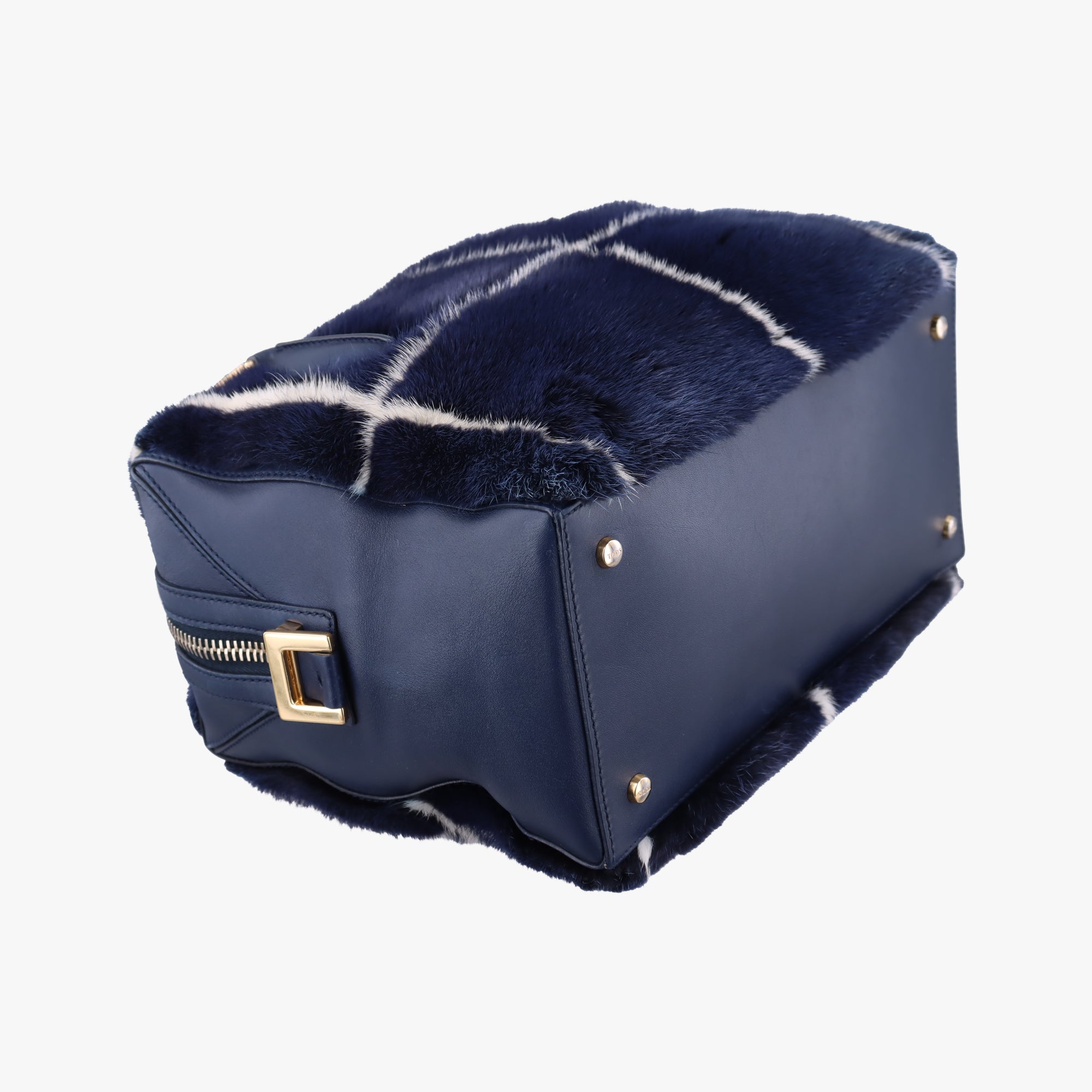 Pre-owned TODS D-Cube Navy x White mink  handbag | stylenewstar