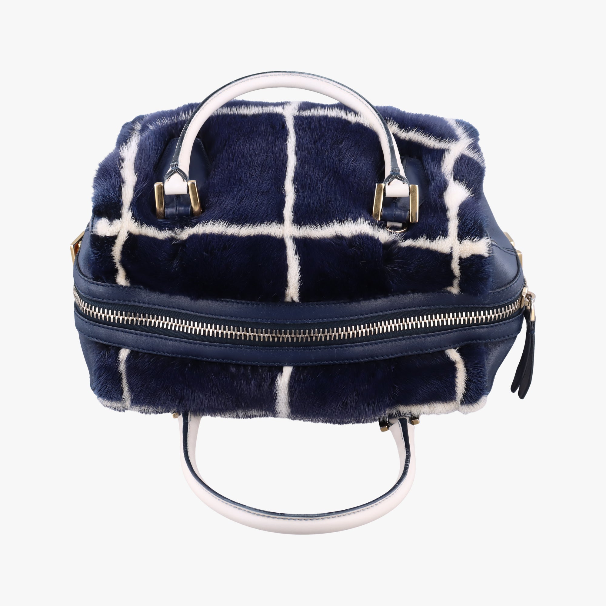 Pre-owned TODS D-Cube Navy x White mink  handbag | stylenewstar
