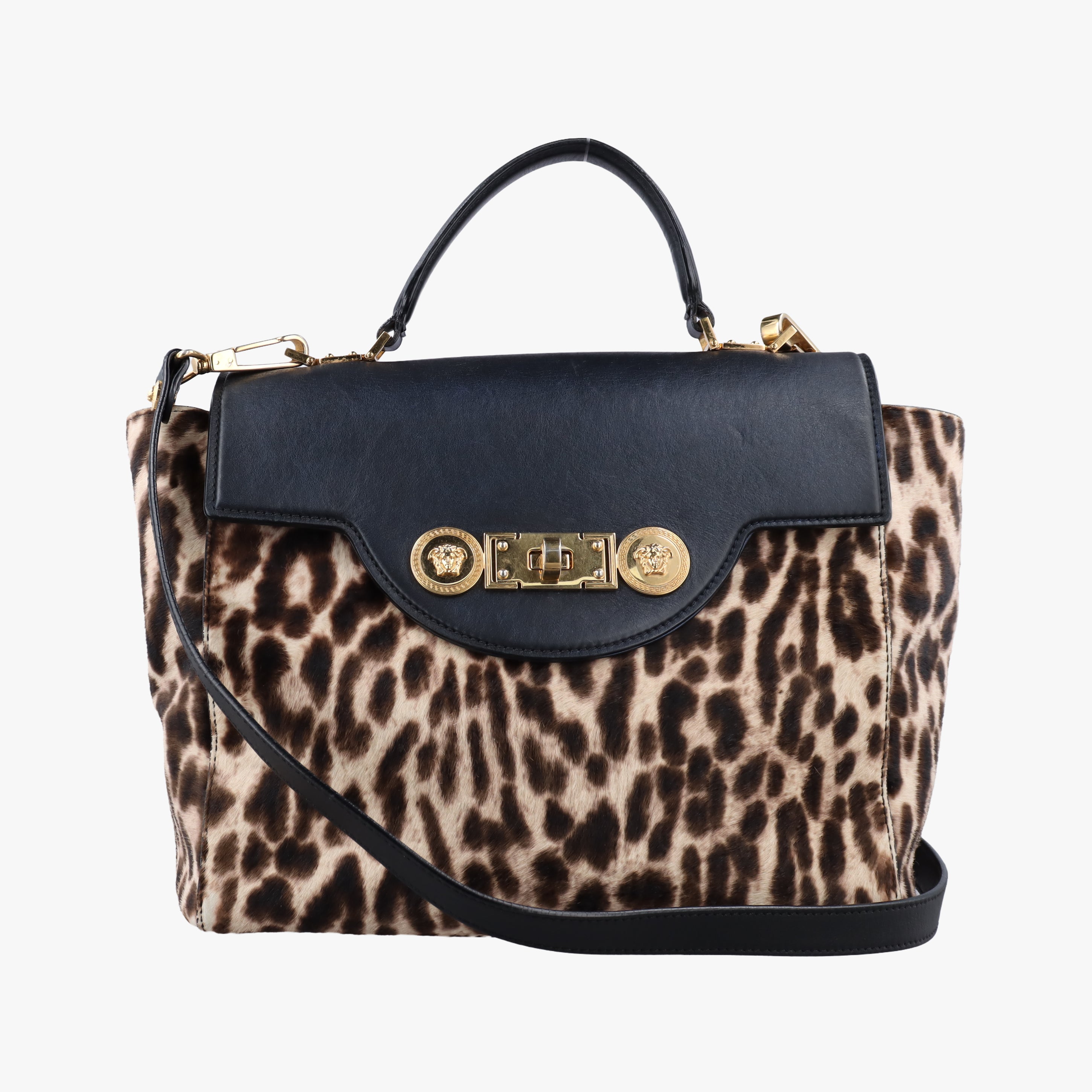 Pre-owned VERSACE medusa Black×Multicolour ponyhair×leather  shoulderbag | stylenewstar