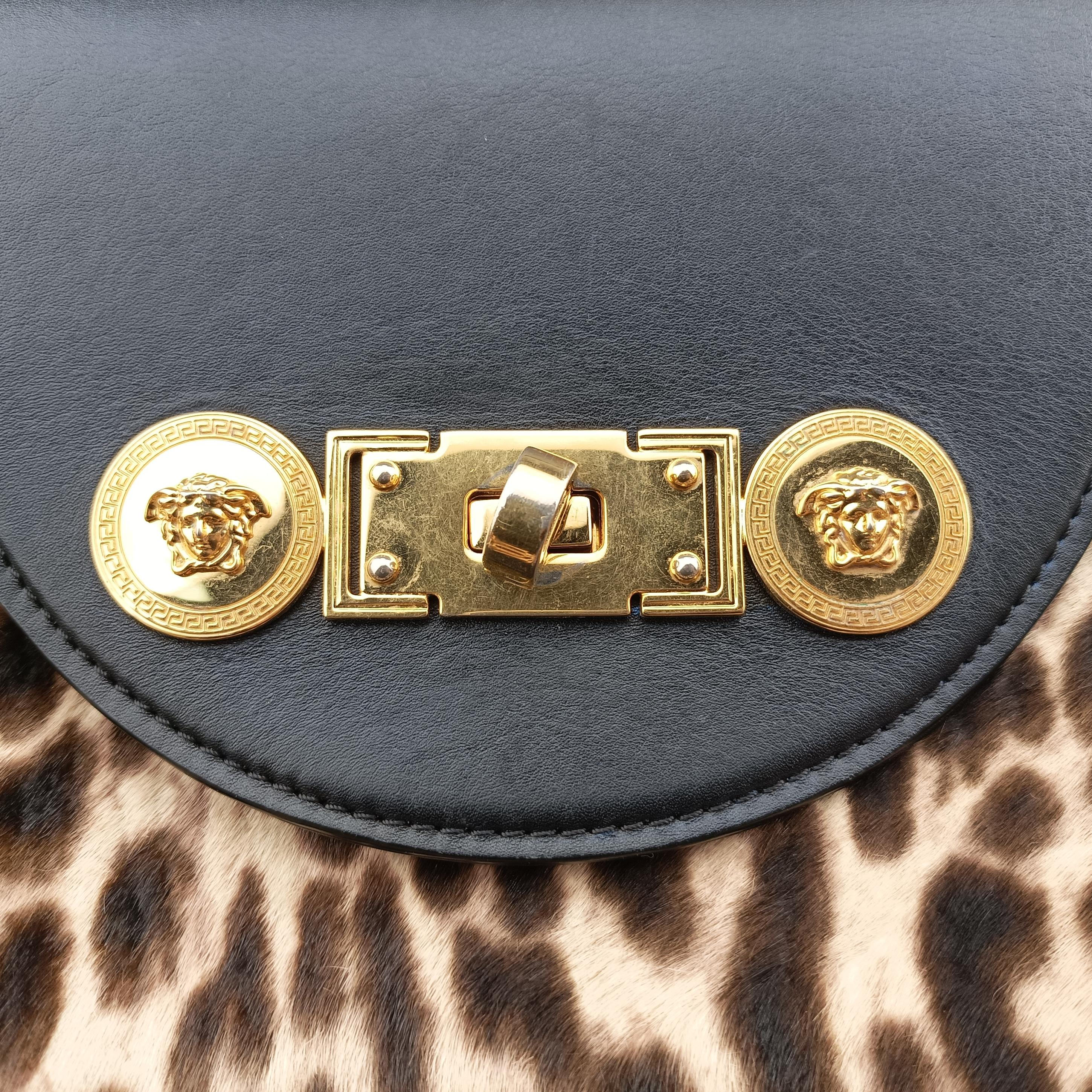 Pre-owned VERSACE medusa Black×Multicolour ponyhair×leather  shoulderbag | stylenewstar