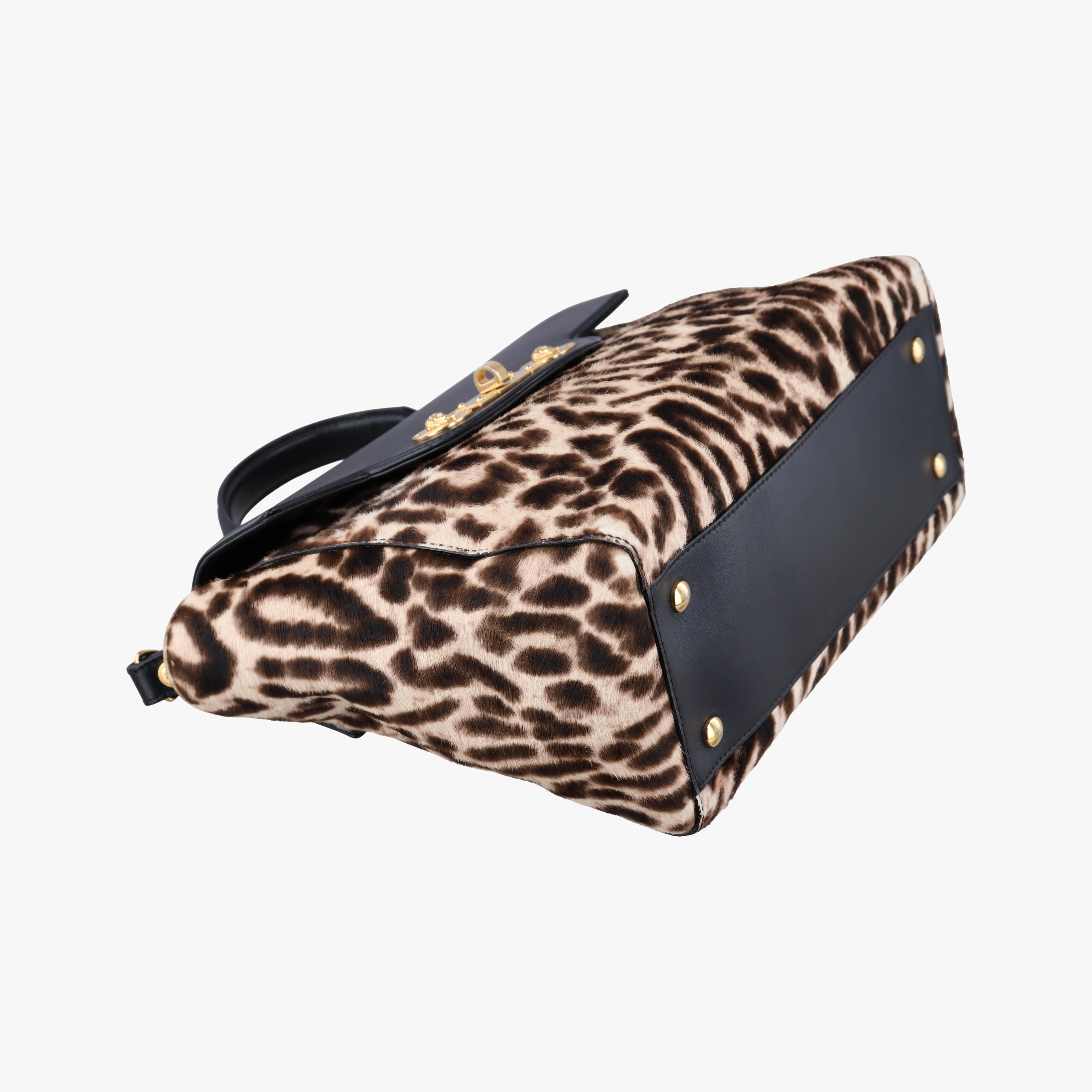 Pre-owned VERSACE medusa Black×Multicolour ponyhair×leather  shoulderbag | stylenewstar