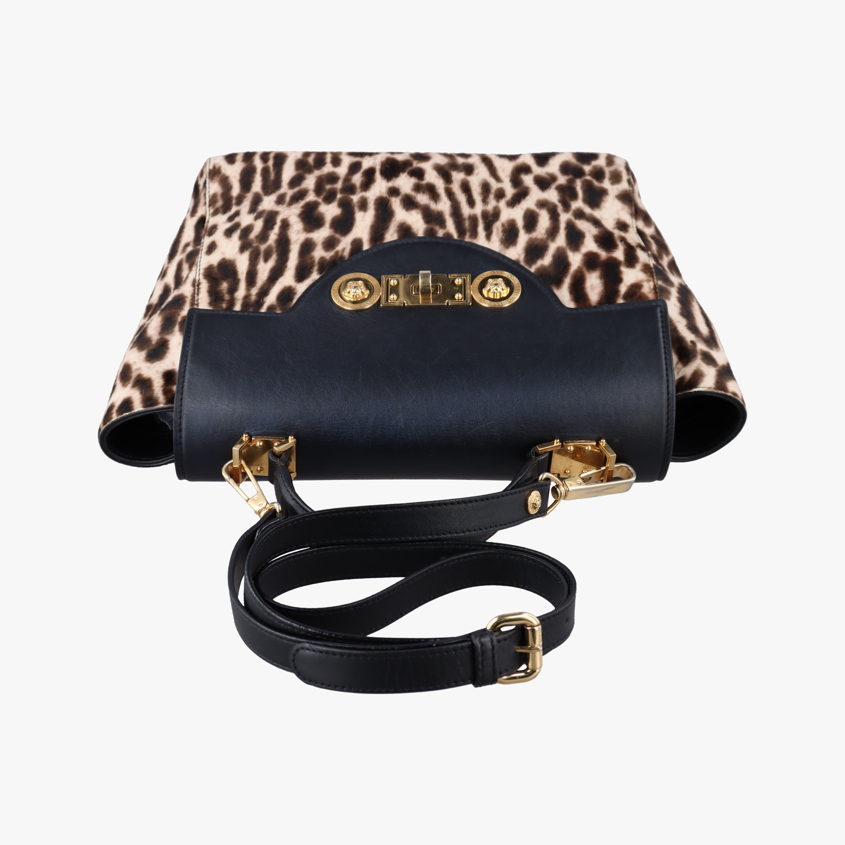 Pre-owned VERSACE medusa Black×Multicolour ponyhair×leather  shoulderbag | stylenewstar