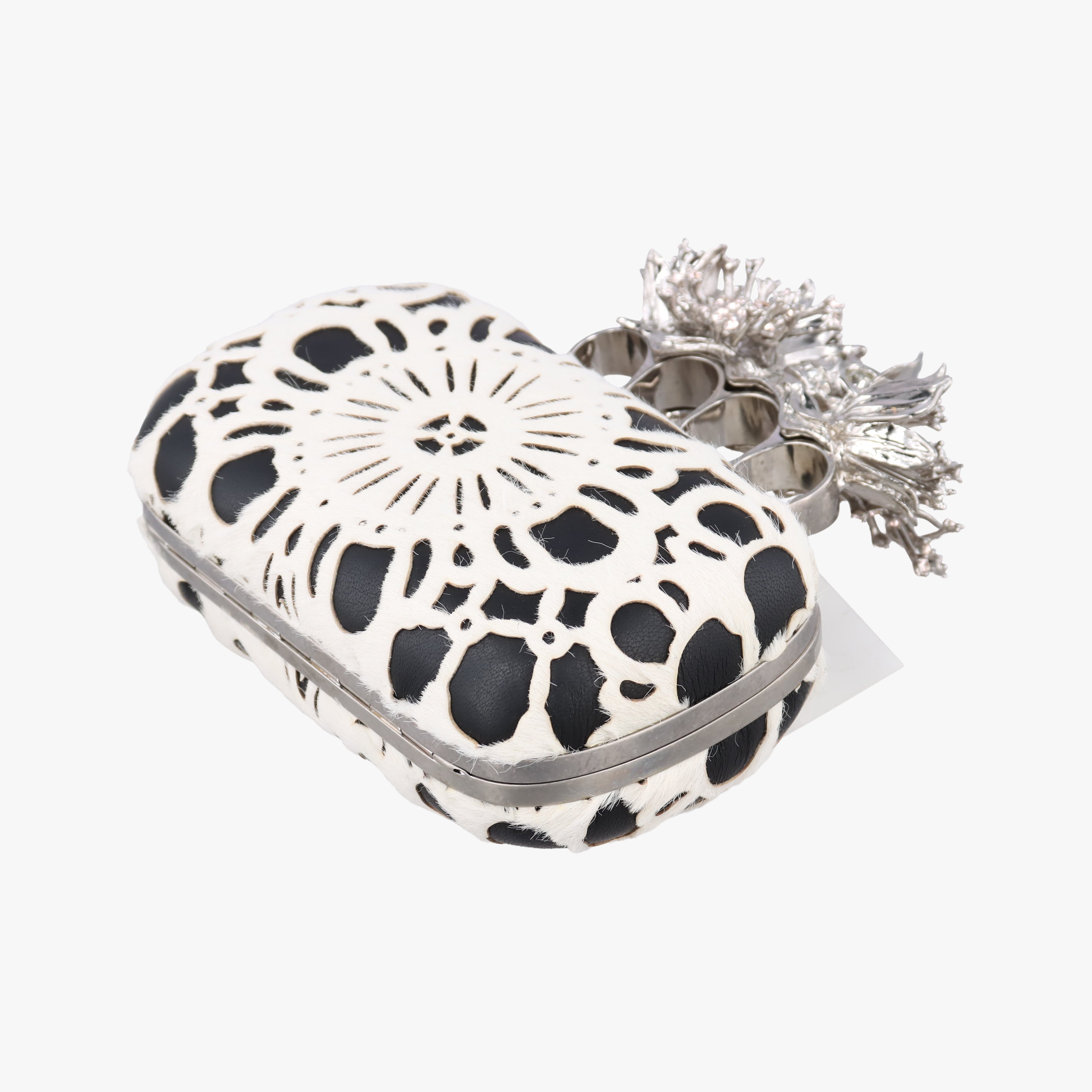 Pre-owned Alexander McQueen Knucklebox Black×White ponyhair  clutchbag | stylenewstar
