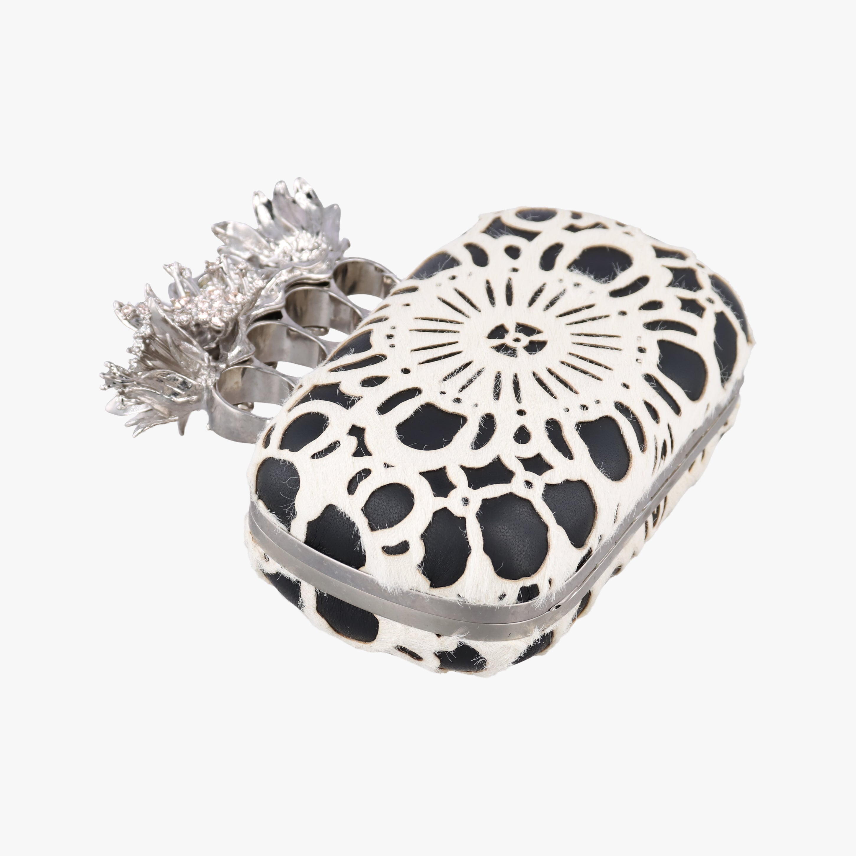 Pre-owned Alexander McQueen Knucklebox Black×White ponyhair  clutchbag | stylenewstar