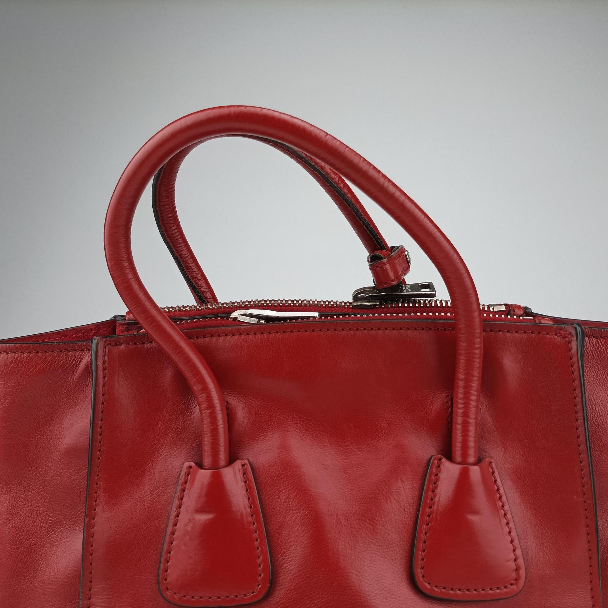 Vintage Prada Twin Pocket Double Handle Tote Red Leather BN2625 handbag | stylenewstar