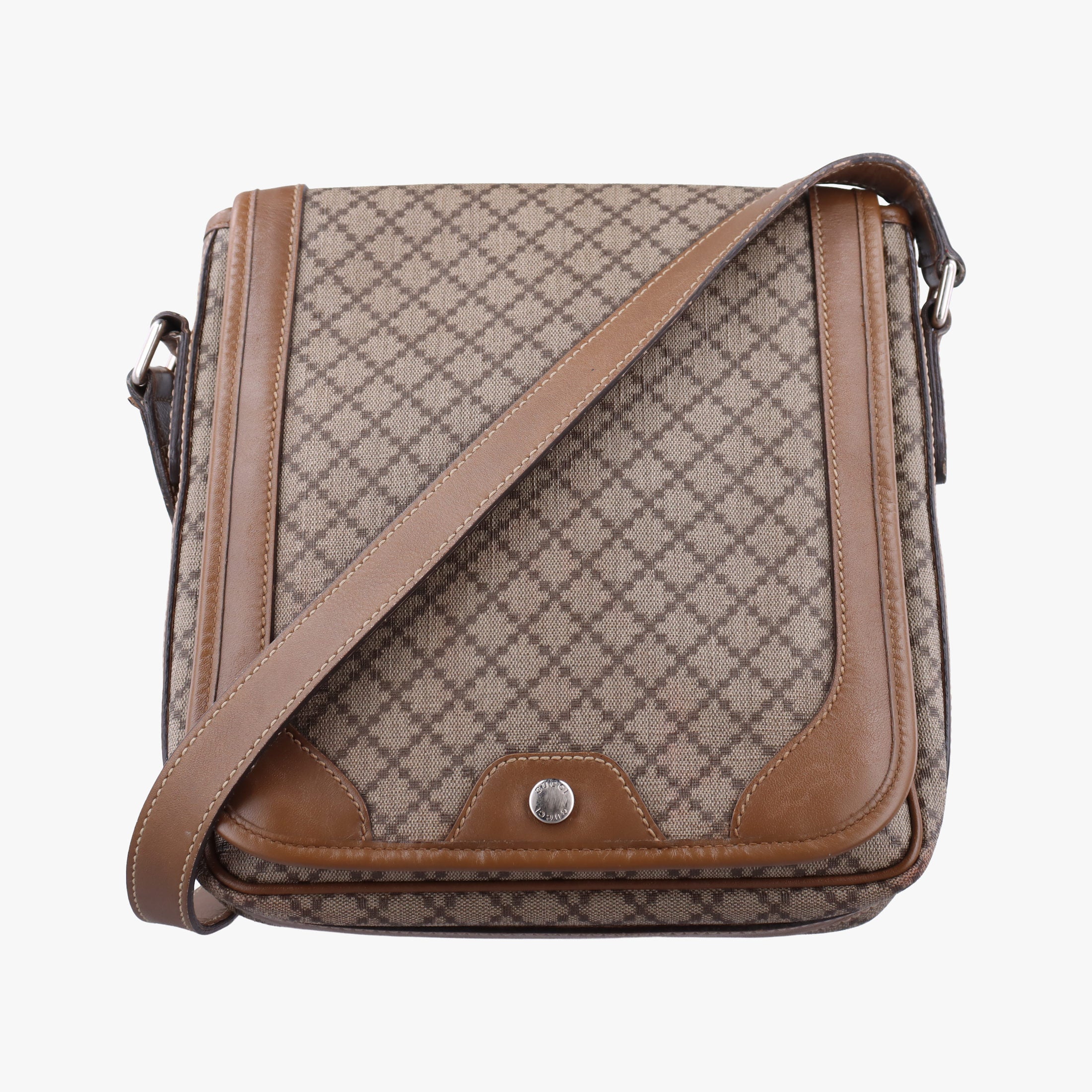 Pre-owned Gucci Diamante Brown canvas×leather 295679 shoulderbag | stylenewstar