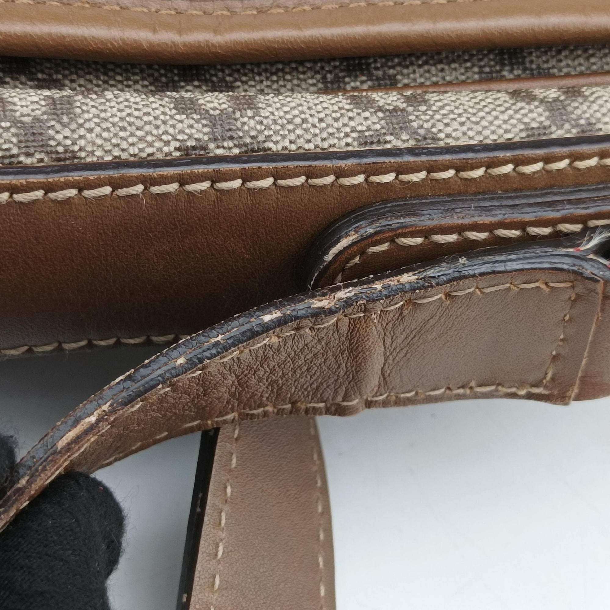 Pre-owned Gucci Diamante Brown canvas×leather 295679 shoulderbag | stylenewstar